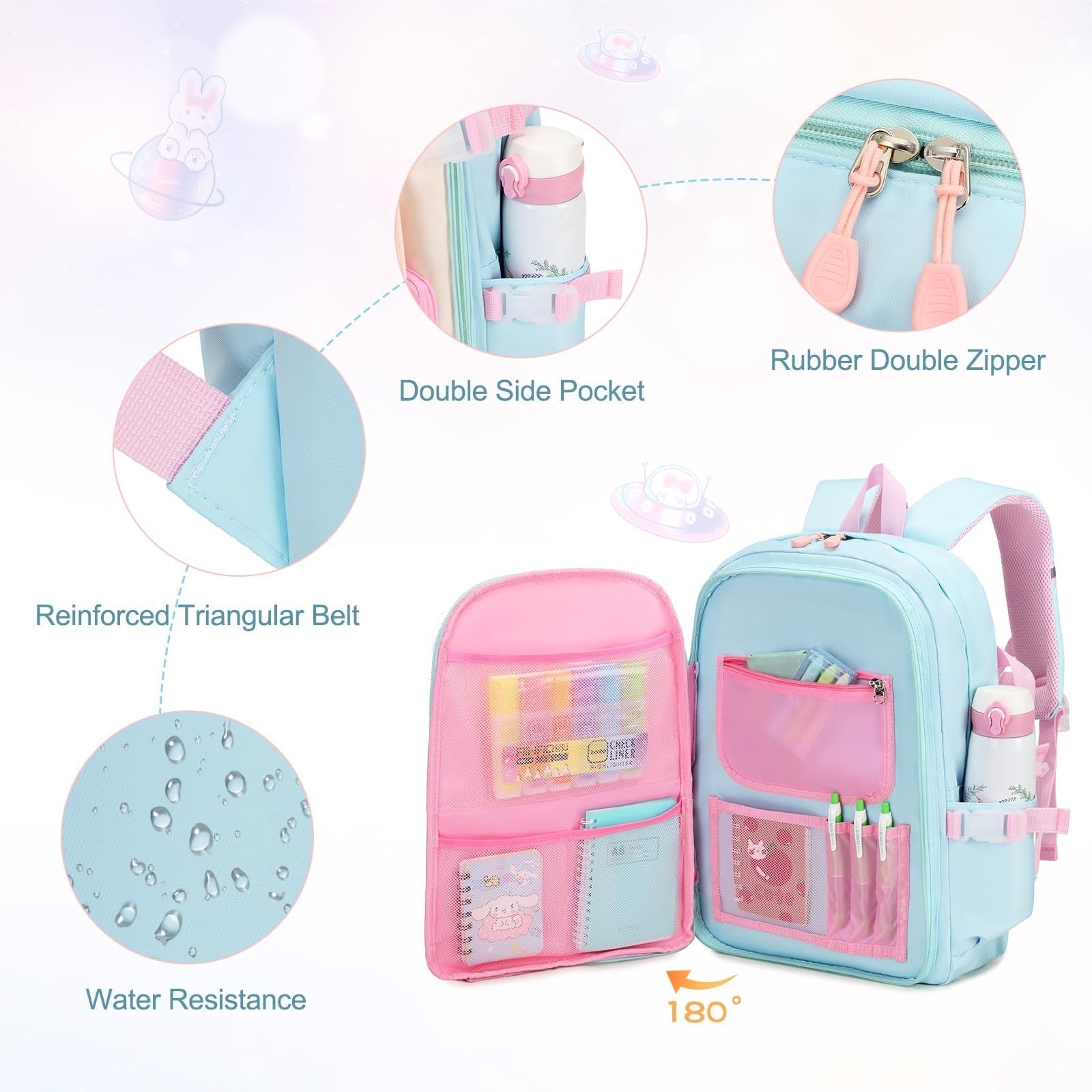 Kawaii Bunny Girls Backpack Set 4PCS   Tote, Lunch Box, Pencil Case   School Bag3