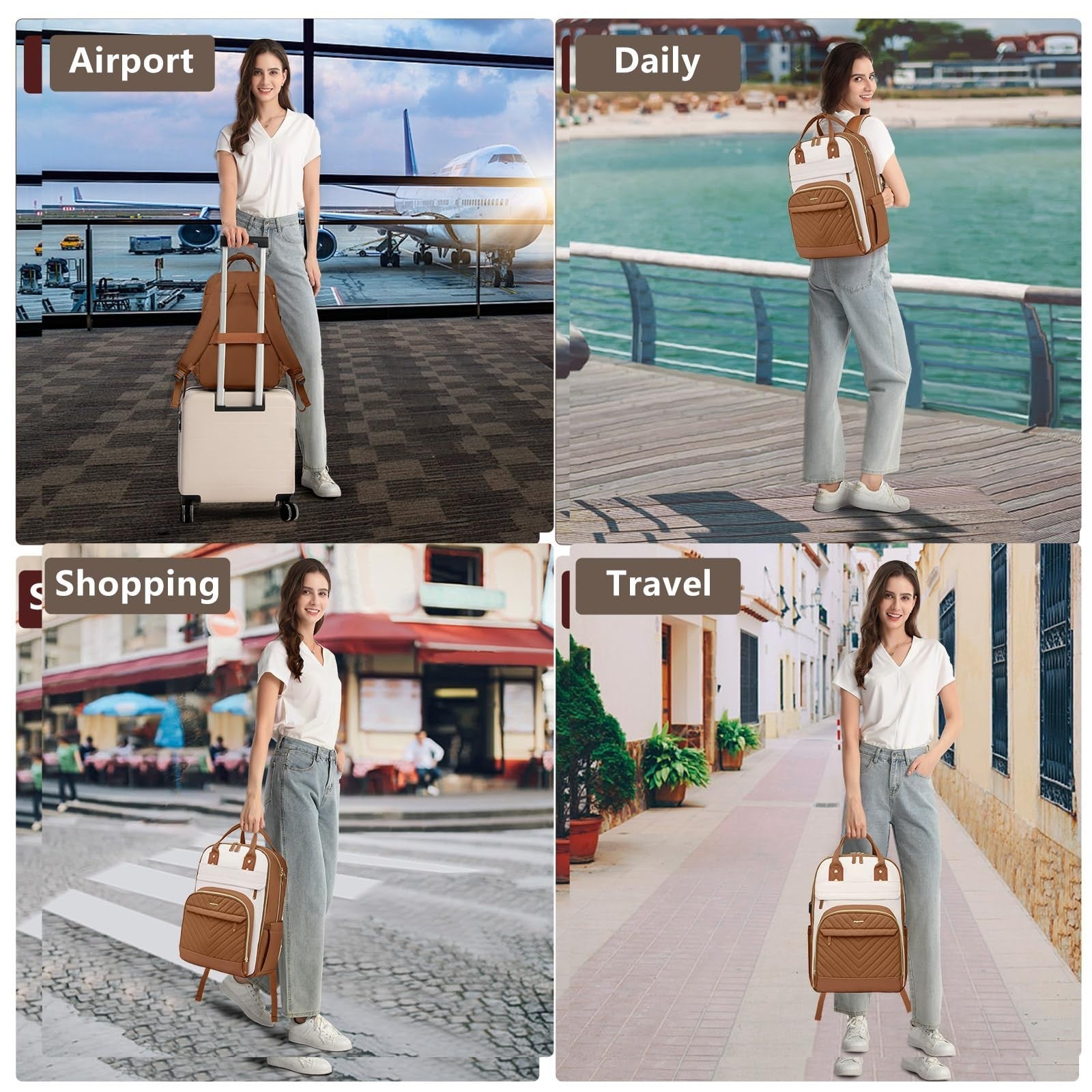 Stylish 15.6" Laptop Backpack for Women   Waterproof Travel Bookbag with USB Cha5
