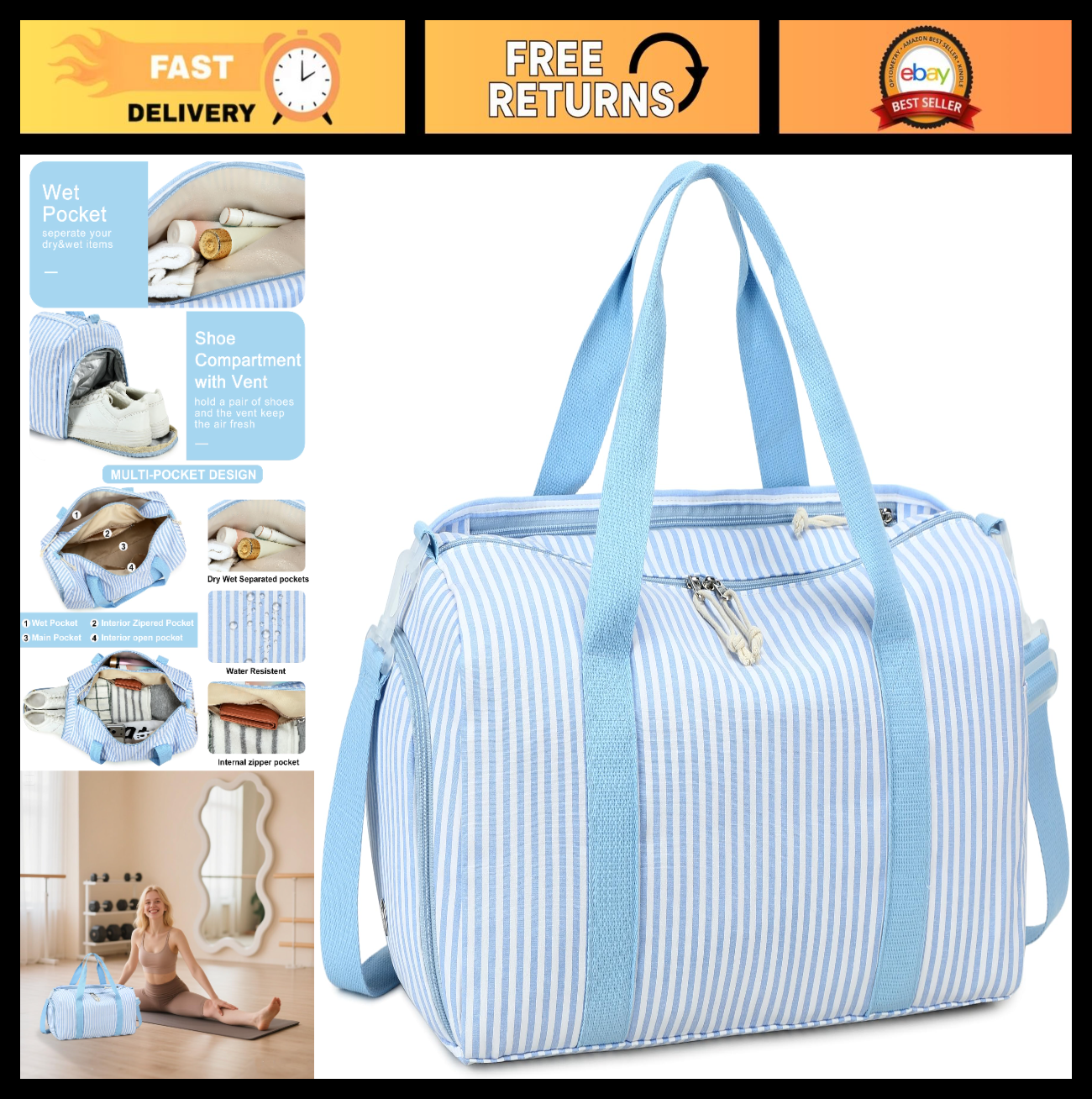 Cute Girls Duffle Bag with Shoes Compartment & Wet Separation - Waterproof Gym &0