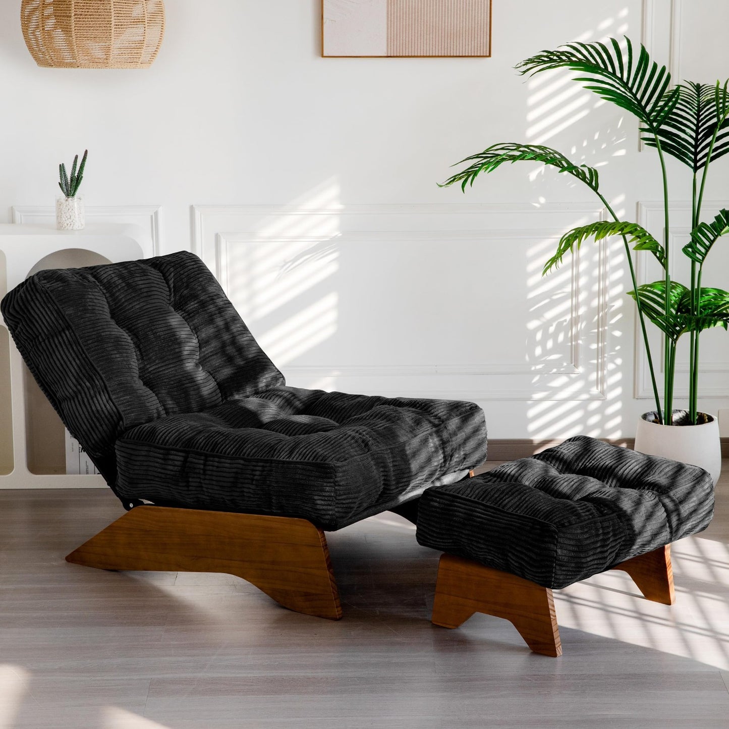 Cozy Tufted Accent Chair & Ottoman Set, Adjustable Backrest, Modern Recliner for1