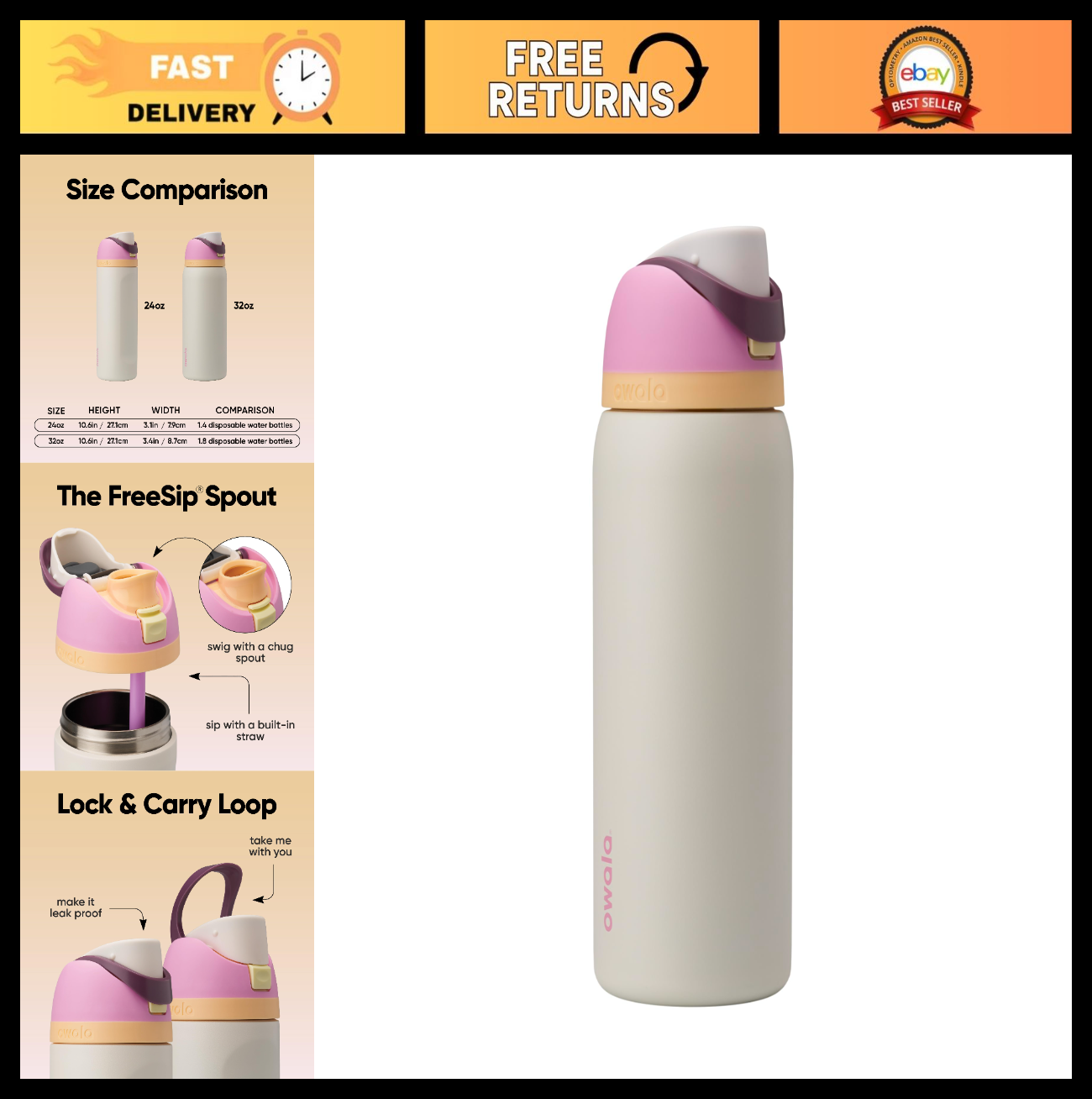 Insulated Stainless Steel Water Bottle 32 Oz with Straw, BPA Free, Travel Friend0