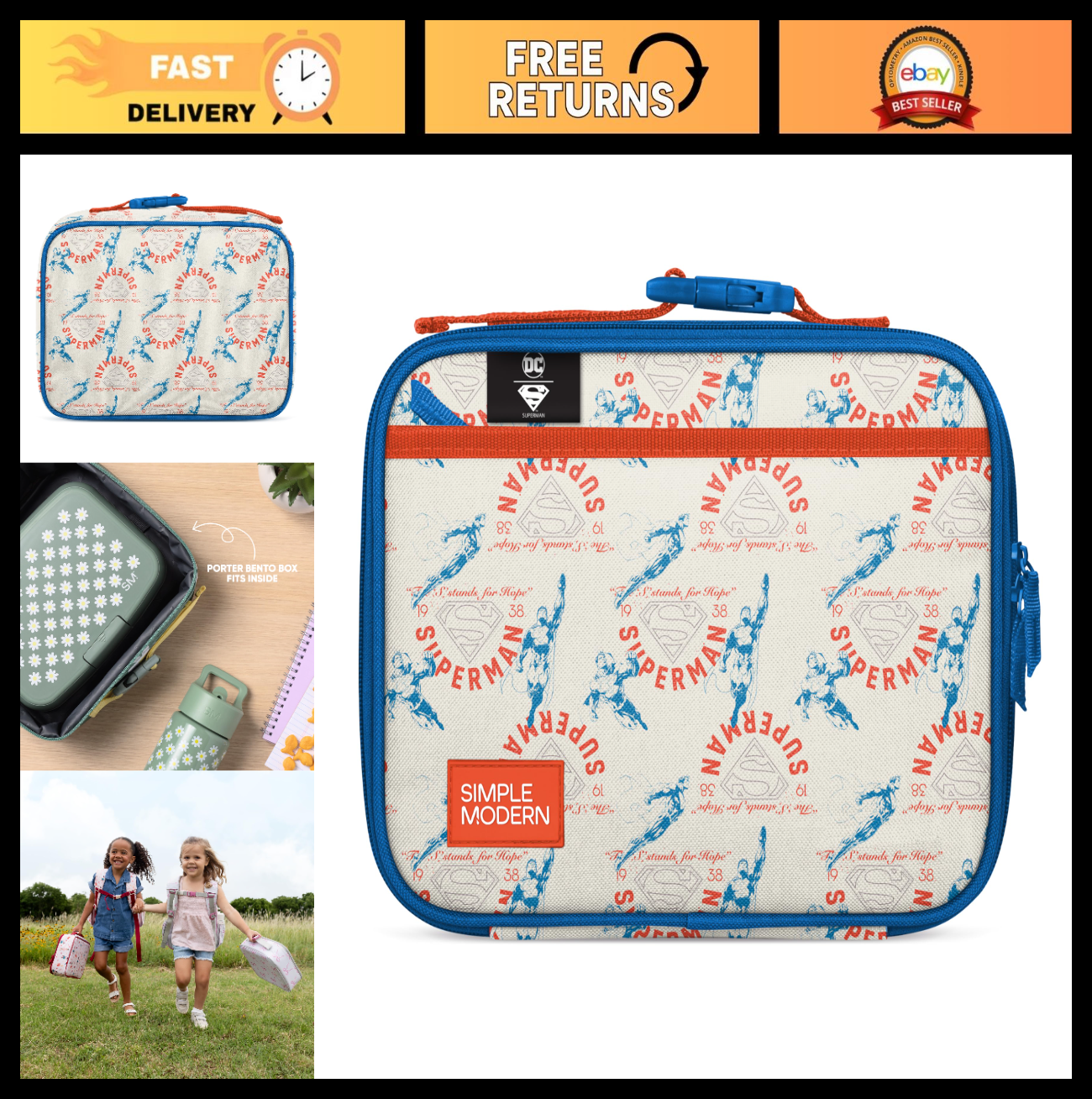 Superman Kids Lunch Box & Insulated Bag | Cute Bento Box for Boys & Girls, Toddl0