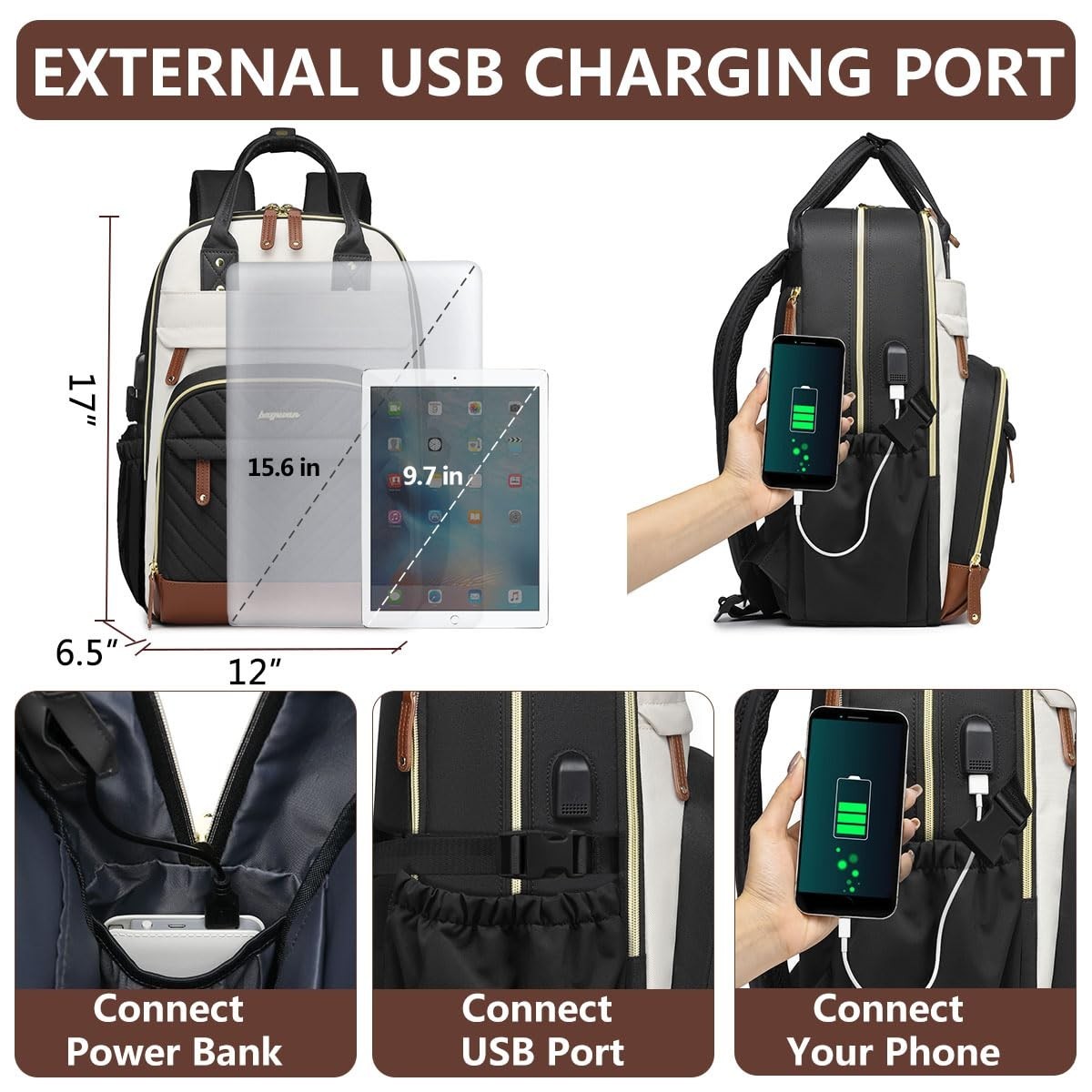 Stylish Laptop Backpack for Women   15.6" College Bookbag with Large Tumbler Poc3