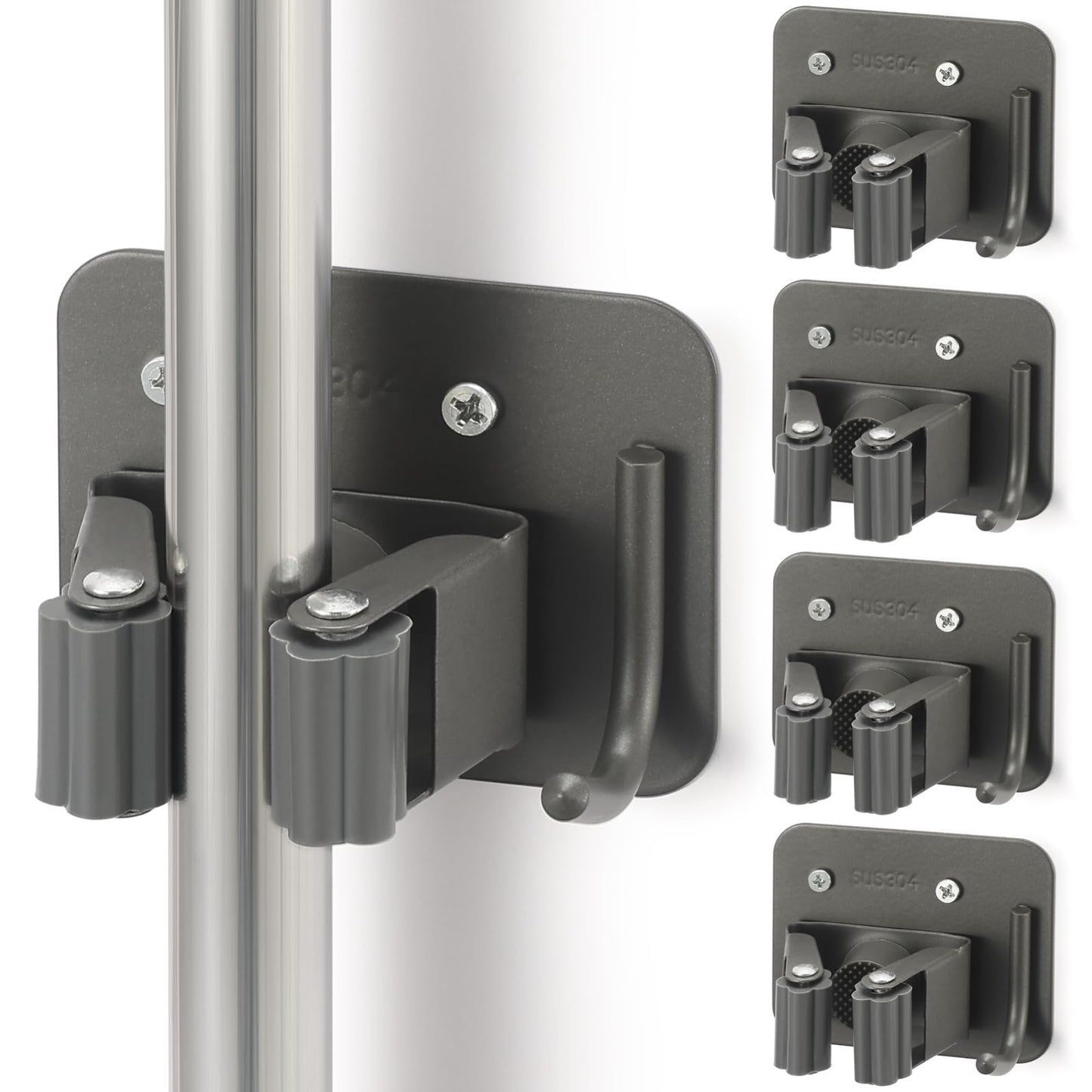 Stainless Steel Broom Holder Wall Mount Rack - Mop & Tool Organizer Storage Solu1
