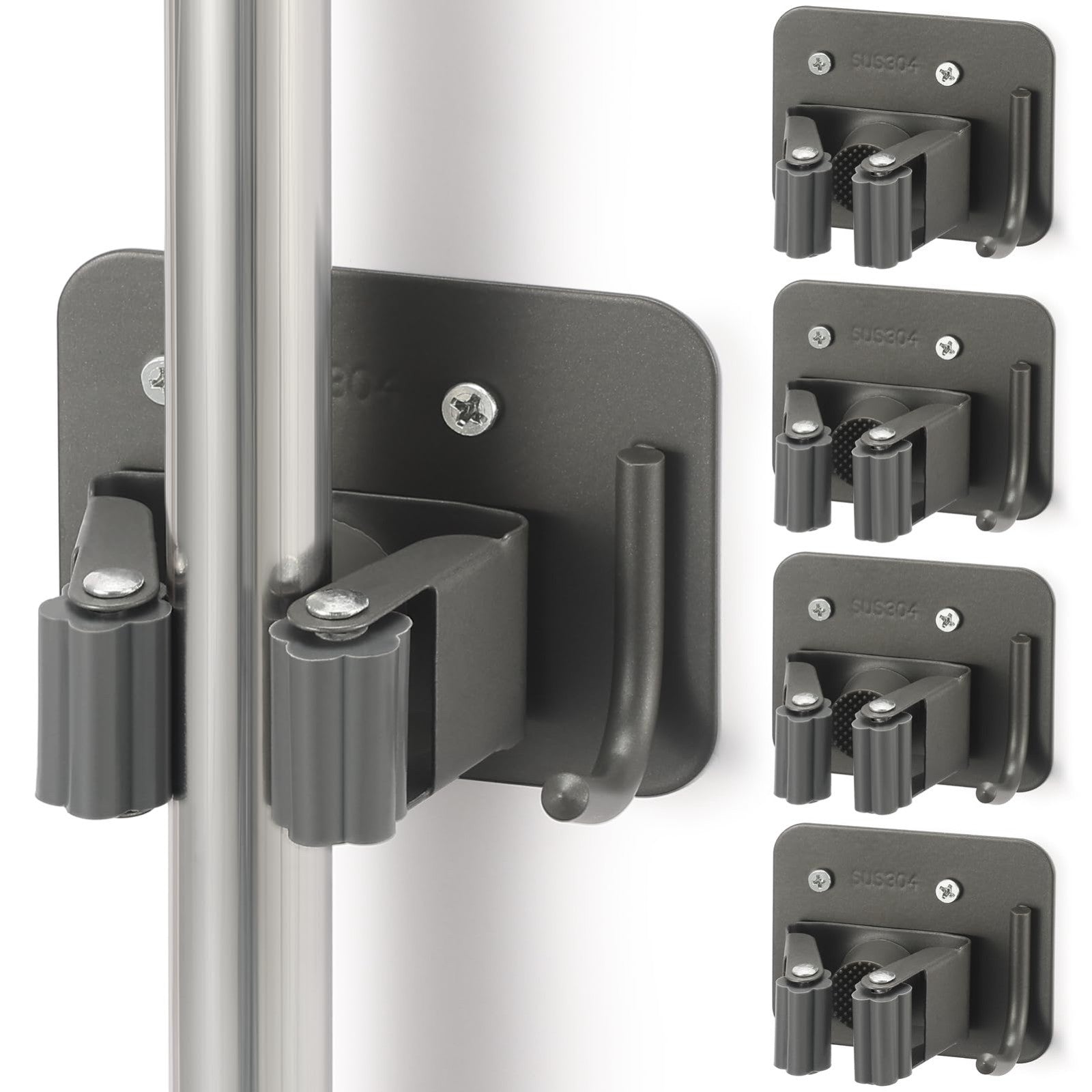 Stainless Steel Broom Holder Wall Mount Rack - Mop & Tool Organizer Storage Solu1