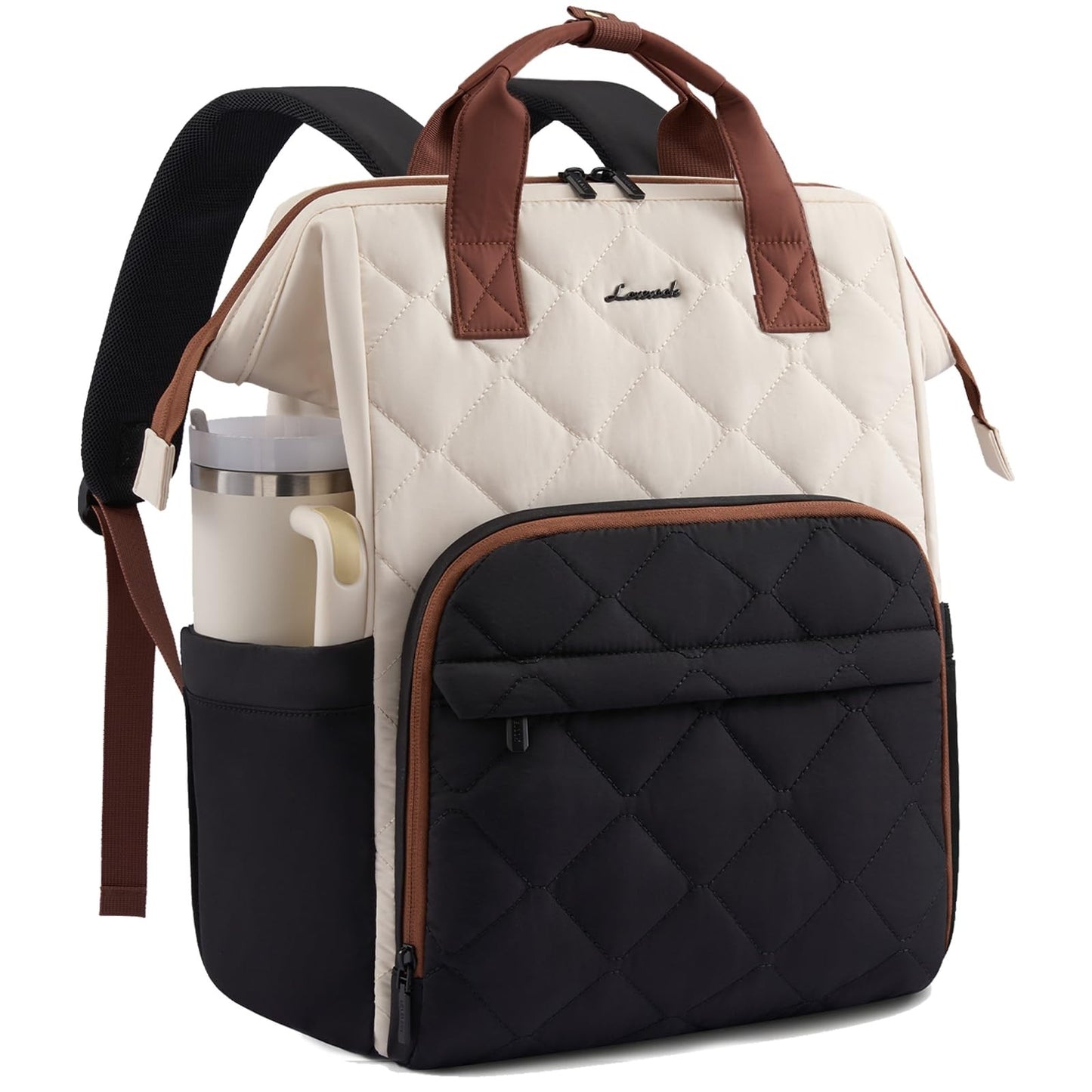 Stylish 17.3" Laptop Backpack for Women   Work, Travel, School Bag   Black/White1