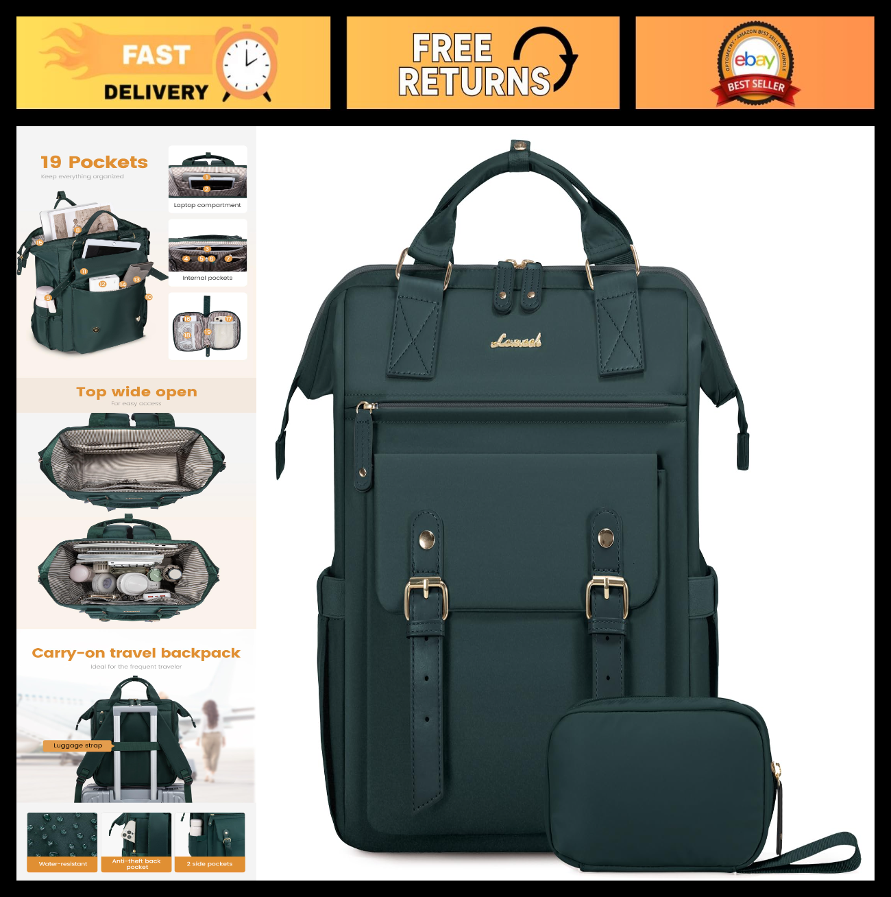 Stylish 15.6" Laptop Backpack for Women   Work, Travel, College, Nurse, Commuter0