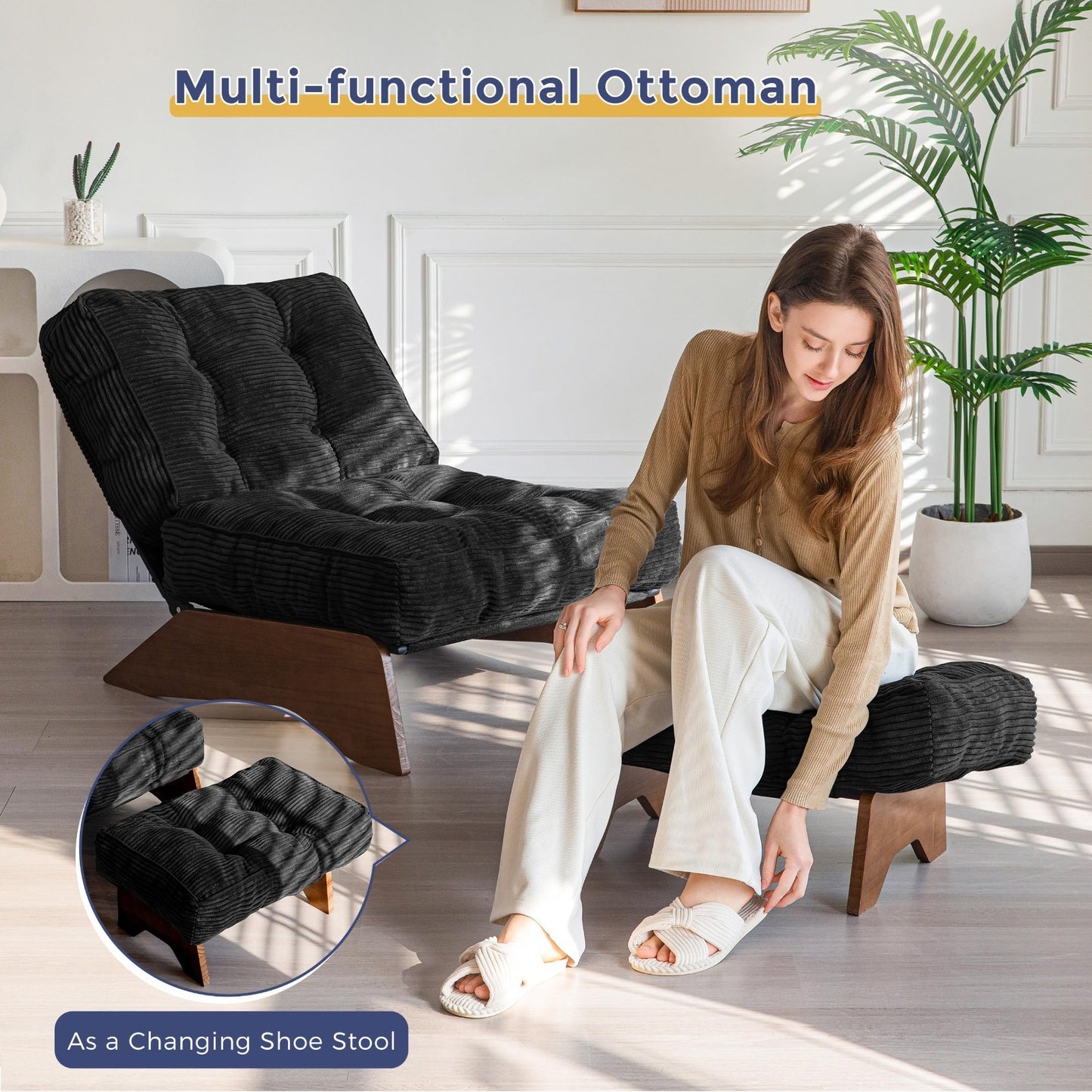 Cozy Tufted Accent Chair & Ottoman Set, Adjustable Backrest, Modern Recliner for3