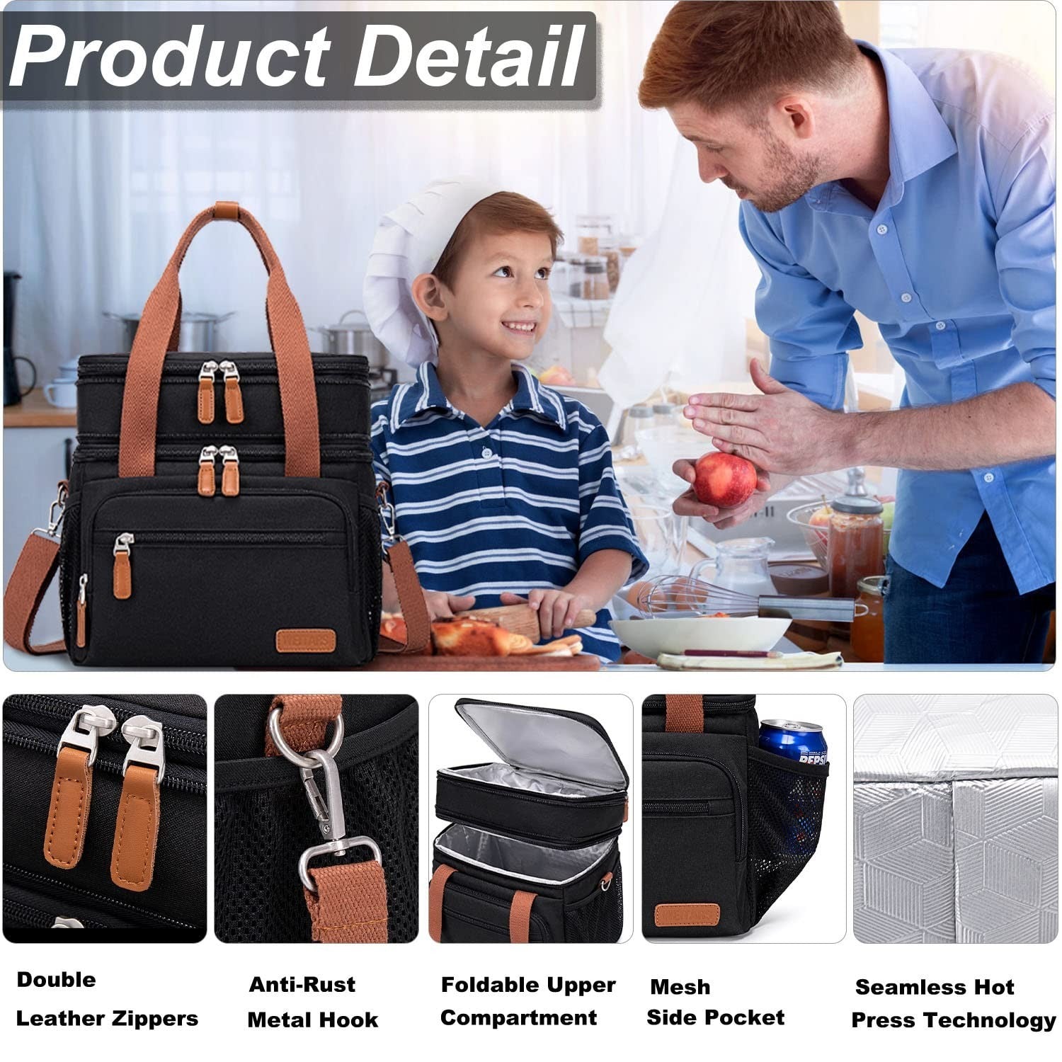 Optimized eBay Title:  "Large Dual Compartment Lunch Bag - Insulated Adult Lunc3