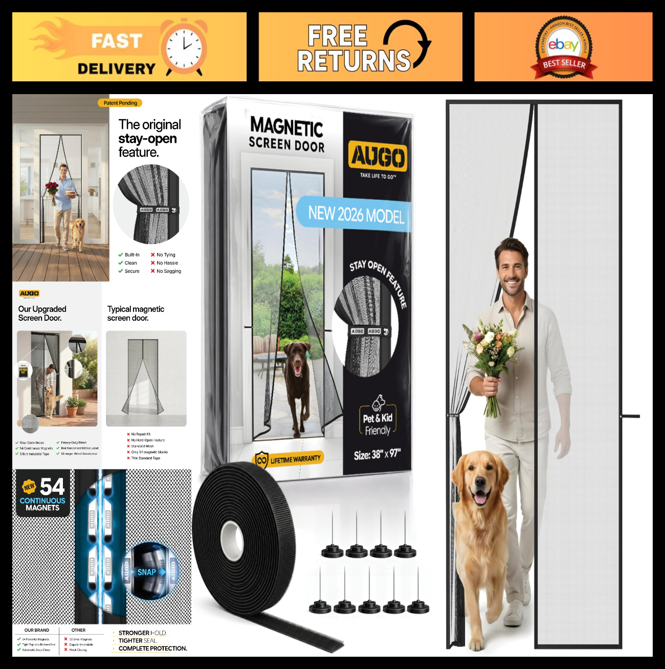 Magnetic Screen Door   Self Sealing, Heavy Duty Mesh, Bug Proof, Pet & Kid Frien0