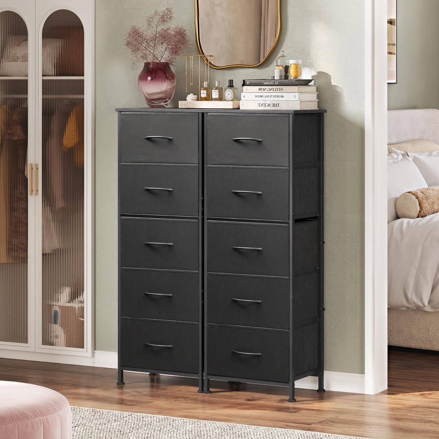 Tall Dresser for Bedroom - 5 Drawer Vertical Fabric Chest, Charcoal Black, Space4
