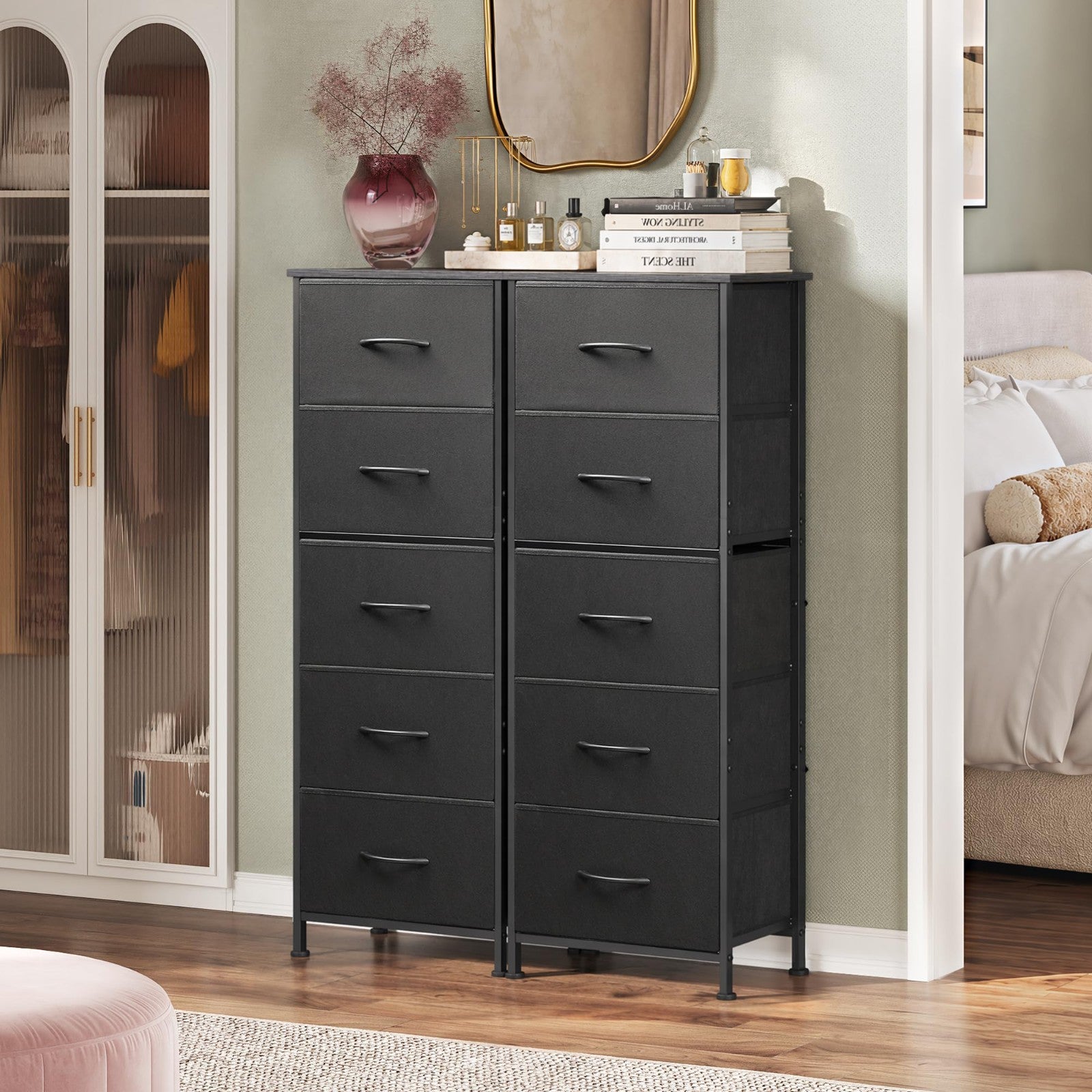 Tall Dresser for Bedroom - 5 Drawer Vertical Fabric Chest, Charcoal Black, Space4