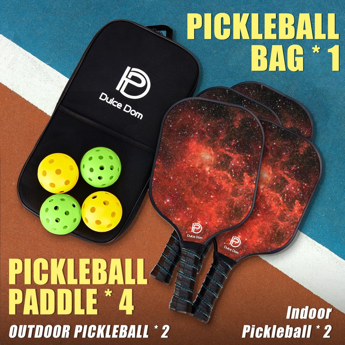 Pickleball Paddles Set of 2/4 - USAPA Approved Fiberglass Graphite Rackets & Bag4