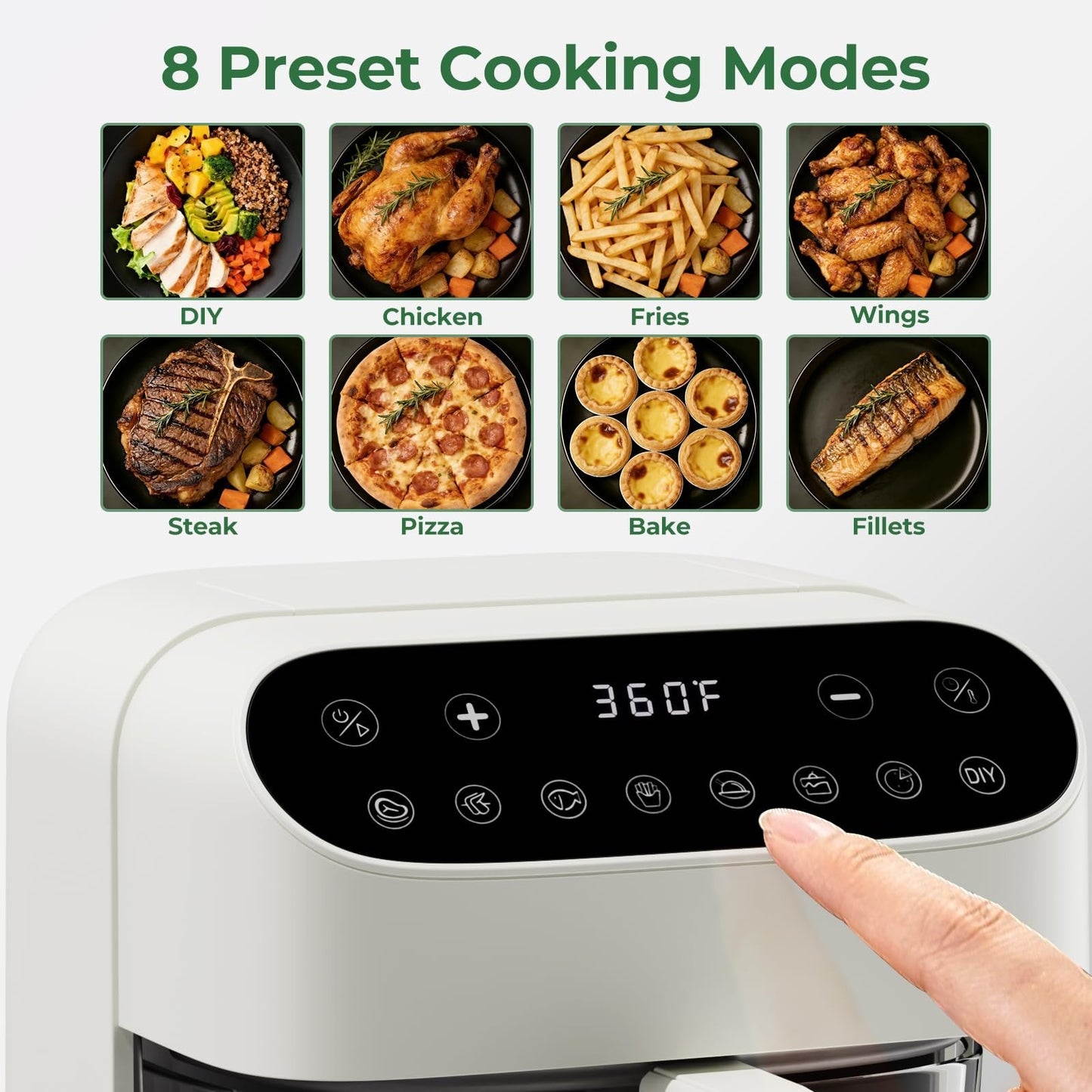 5 Quart Glass Air Fryer - Non-Toxic Borosilicate Basket, 8 Cooking Modes, BPA-Fr4