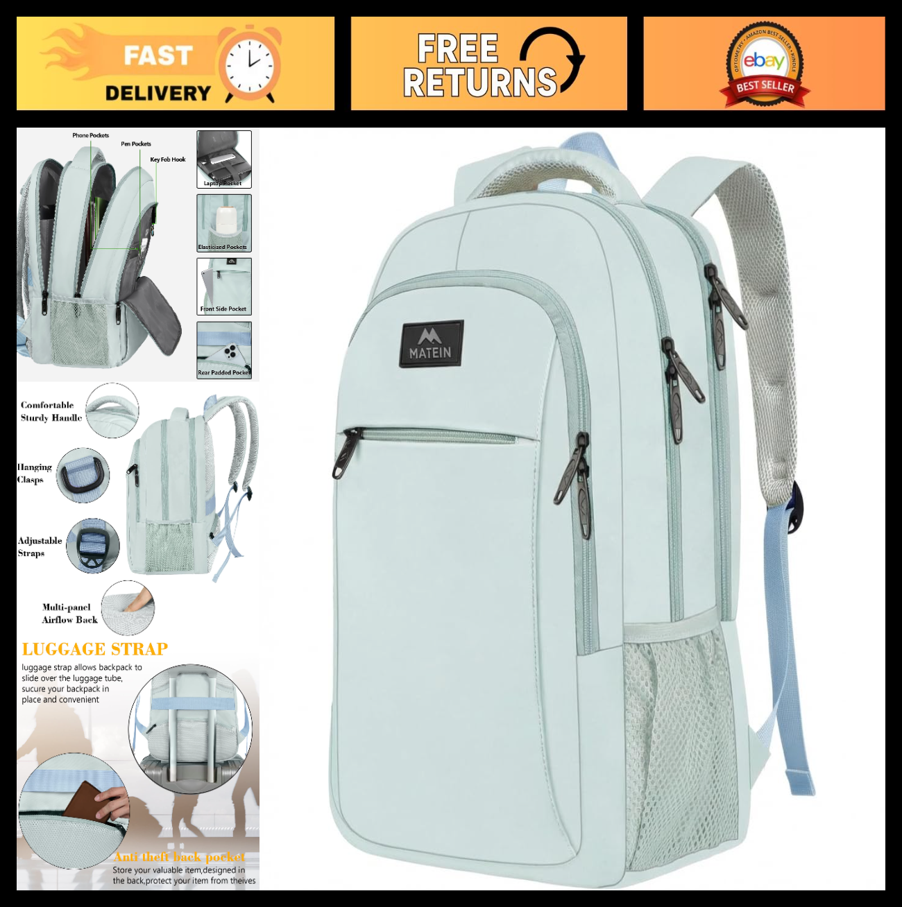 Lightweight Travel Laptop Backpack, Durable School Bookbag for Students & Profes0
