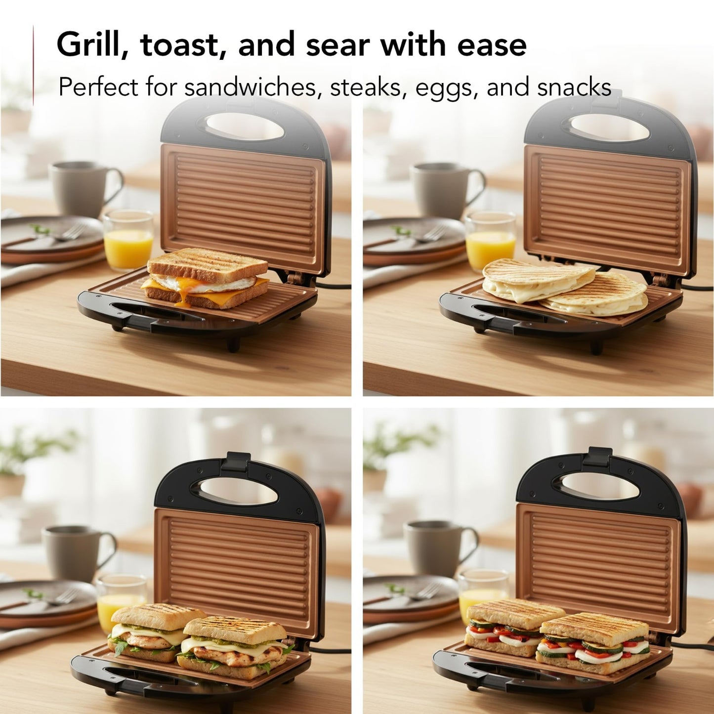 Compact Electric Panini Press Grill - Nonstick Plates, Thermostat Control, LED I9