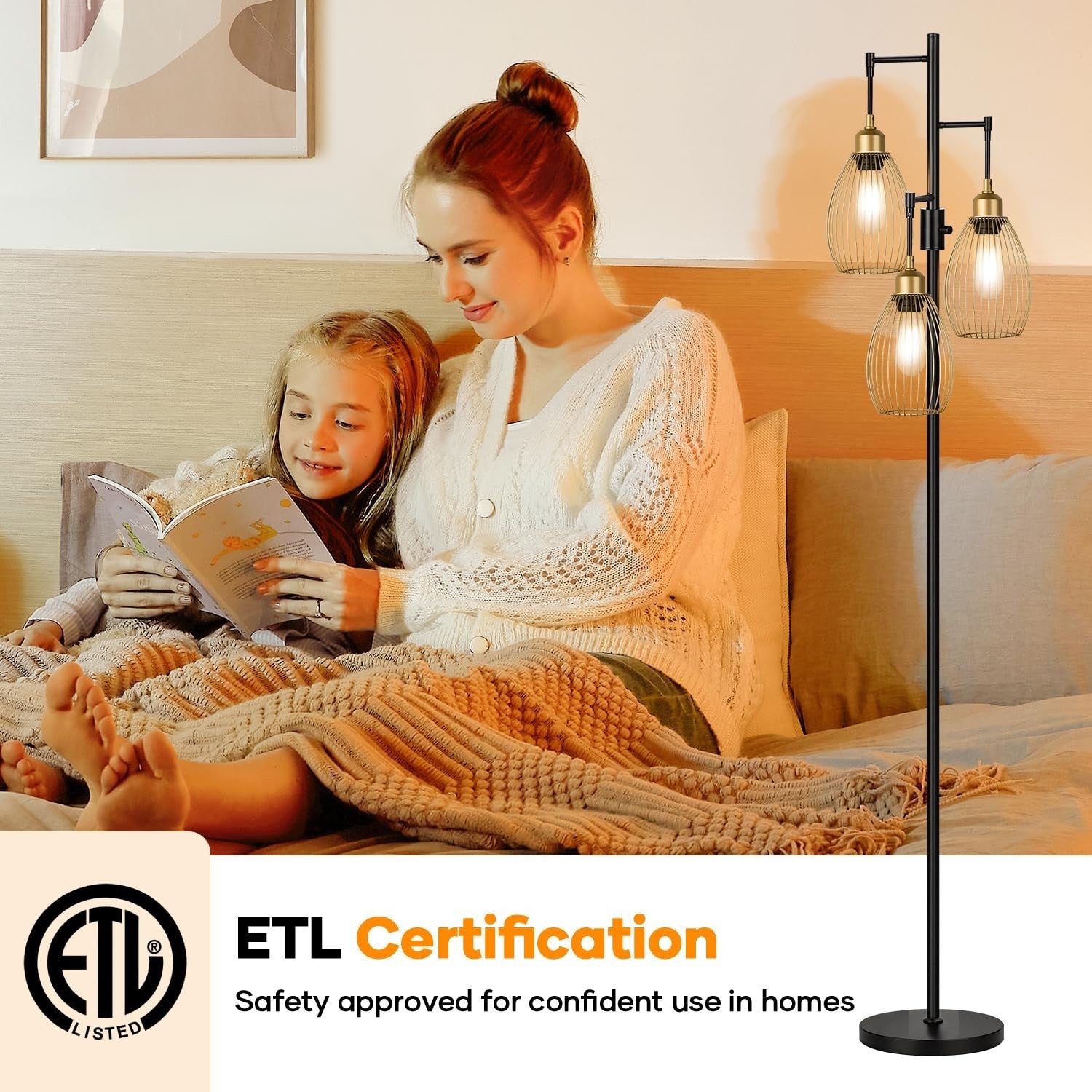 Dimmable Floor Lamp with 3 LED Bulbs, Industrial Tree Design, Tall Standing Ligh6