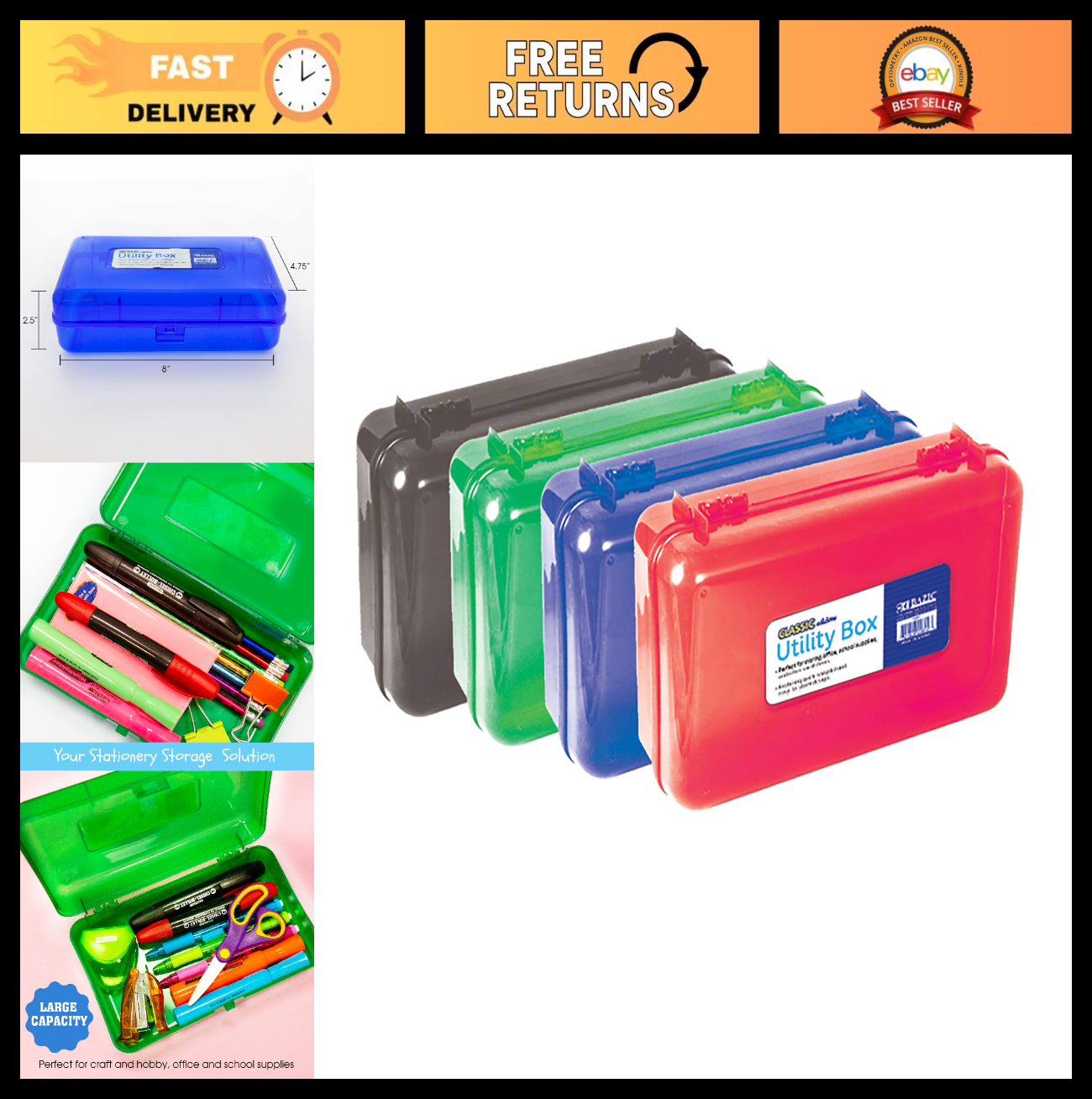 Multipurpose Stackable Pencil Box   Durable Storage Organizer for School & Offic0