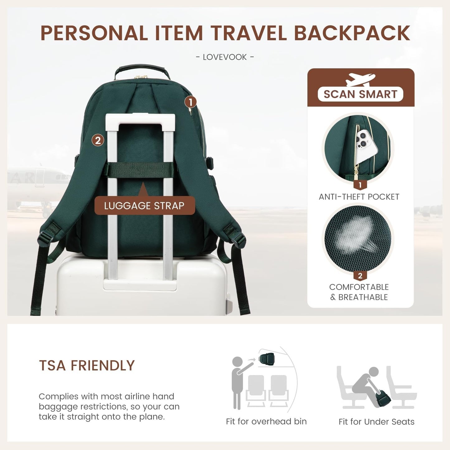 Stylish Waterproof Laptop Backpack for Women, 15.6" Travel Bag with Pouch, Large5