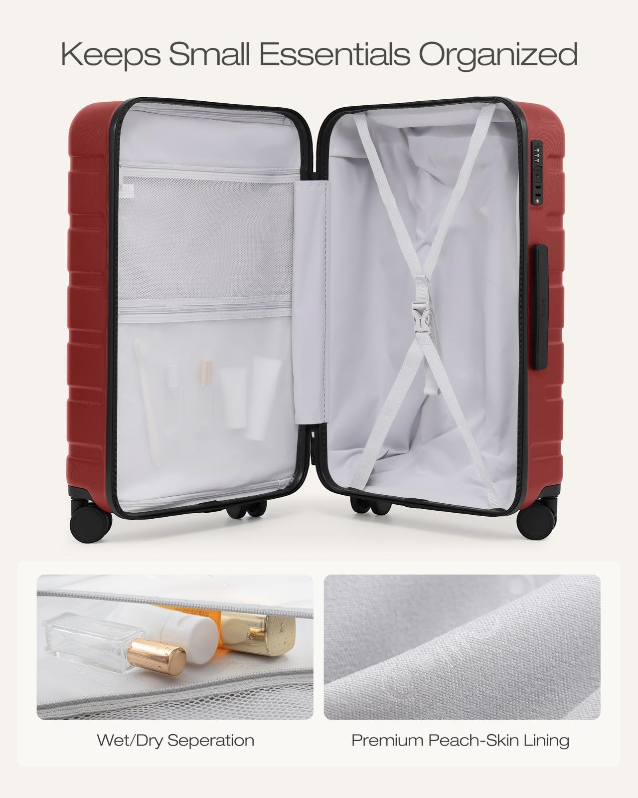 Lightweight Durable Hardshell Luggage Set - 3 Piece, Deep Red, 360° Spinner Whee3