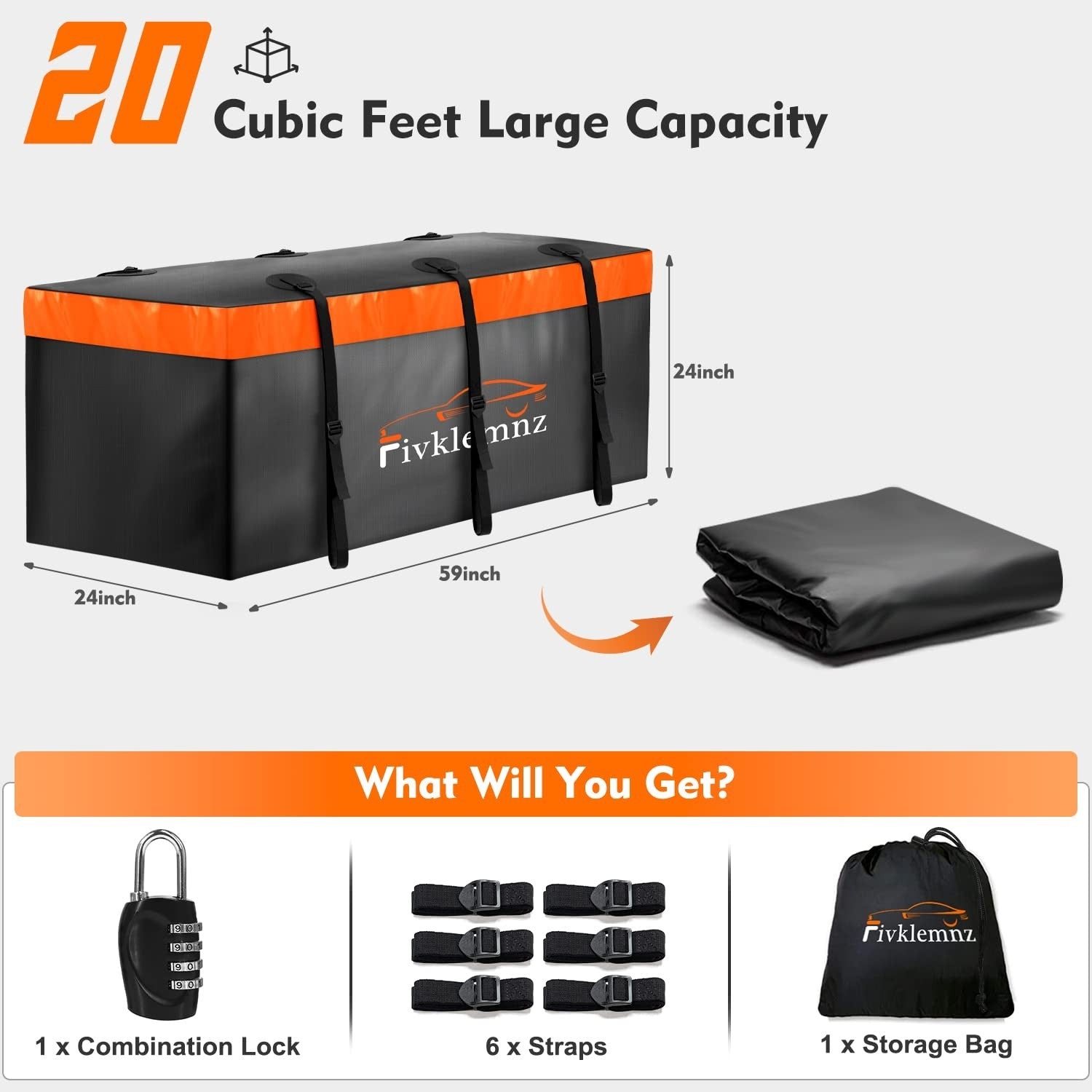 20 Cubic Waterproof Hitch Cargo Carrier Bag | Soft Luggage Bag with Straps & Loc4