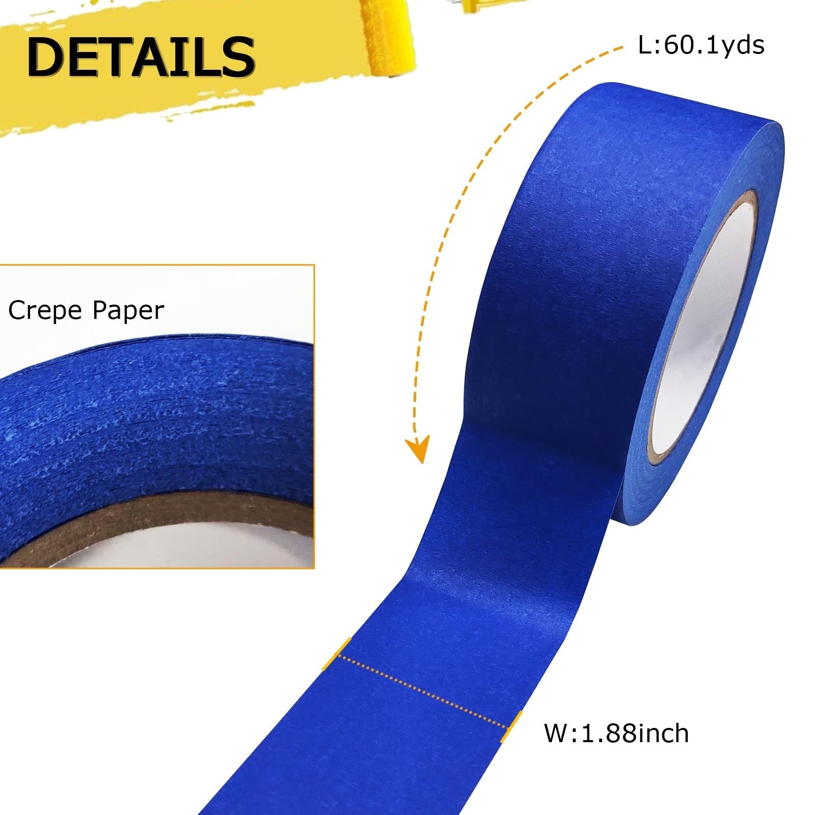 Blue Masking Tape   2 Inch Wide, 6 Rolls, No Residue, Perfect for Wall Painting2