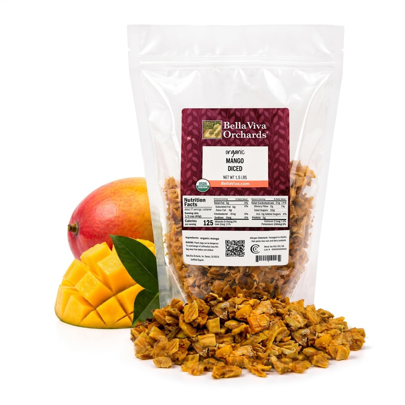 Organic Dried Mango Chunks 1.5 lb - No Sugar Added, Sulfite-Free, Healthy Snack1