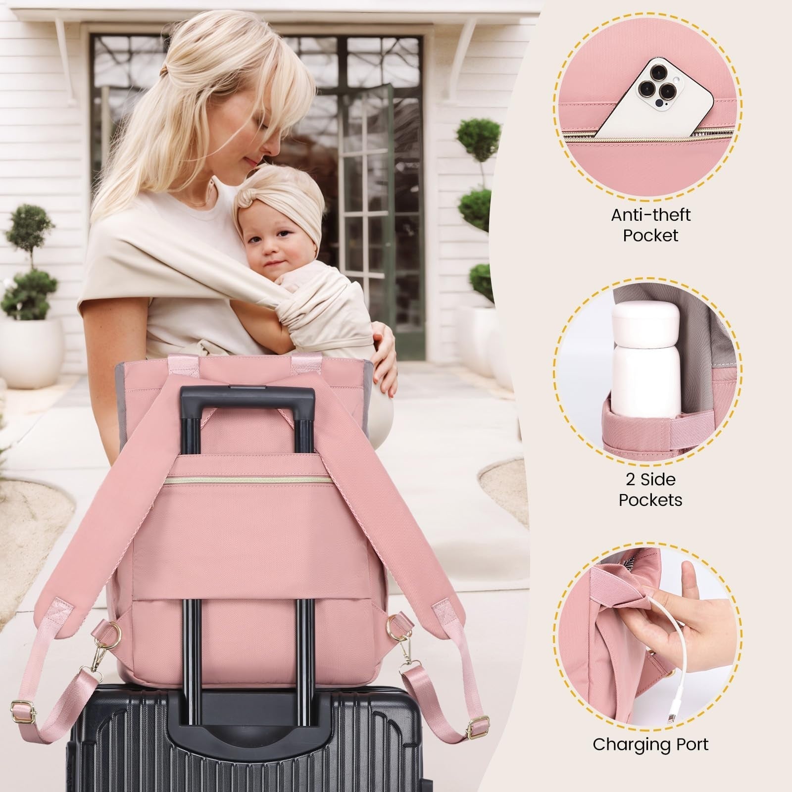 Stylish Diaper Bag Backpack & Tote with Insulated Pockets & Changing Pad5