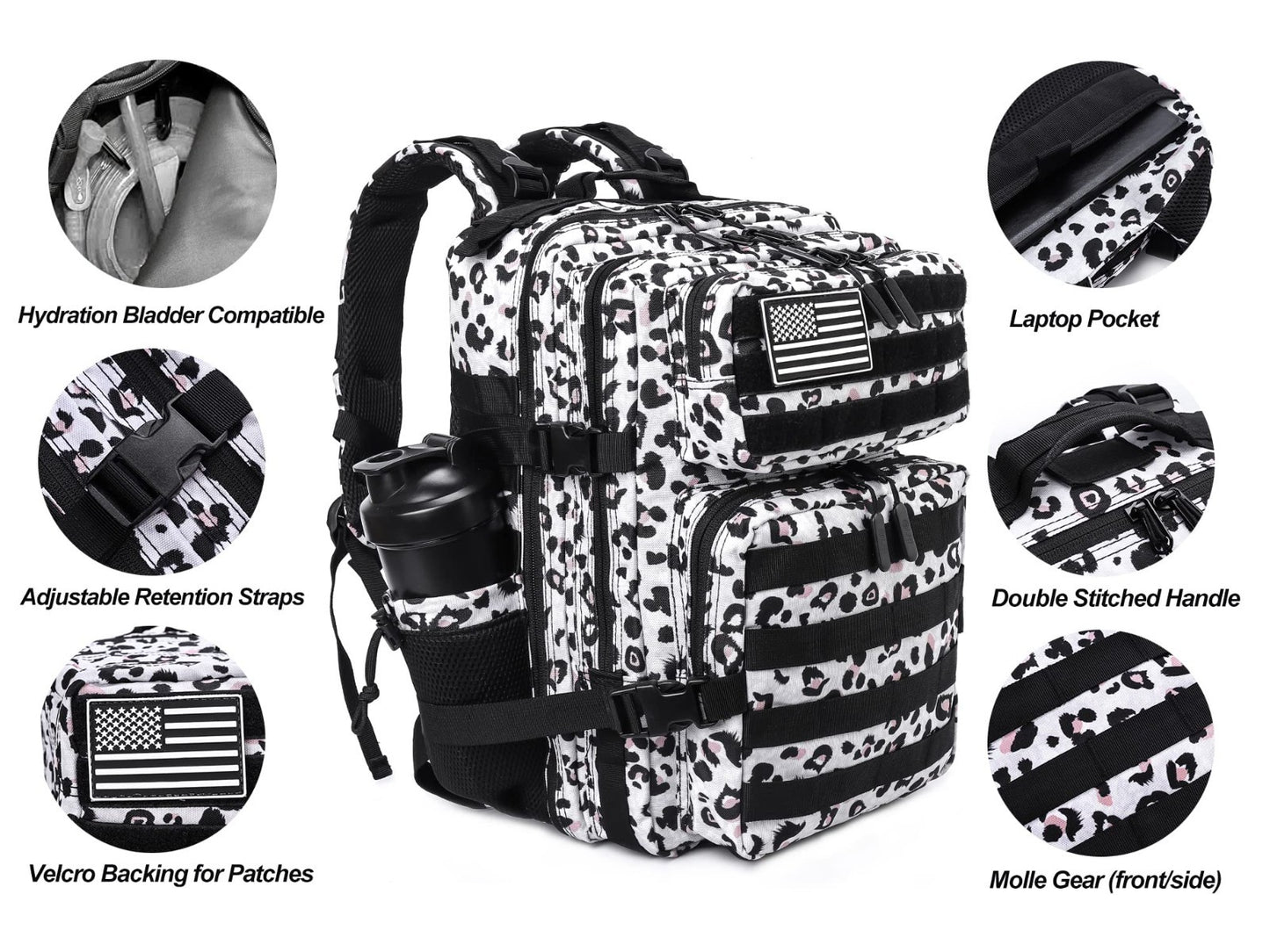 Tactical Military Backpack 25L/35L   Army Assault Pack, Small Rucksack, Bottle H5