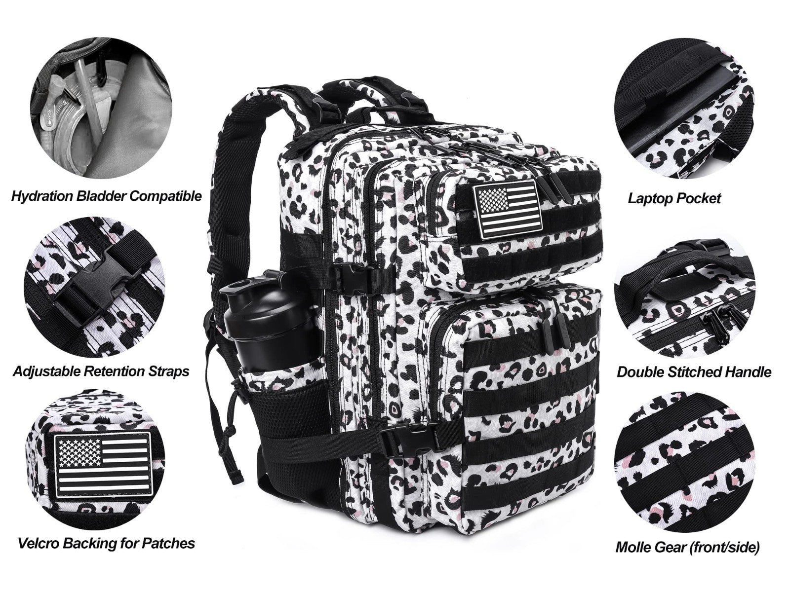 Tactical Military Backpack 25L/35L   Army Assault Pack, Small Rucksack, Bottle H5