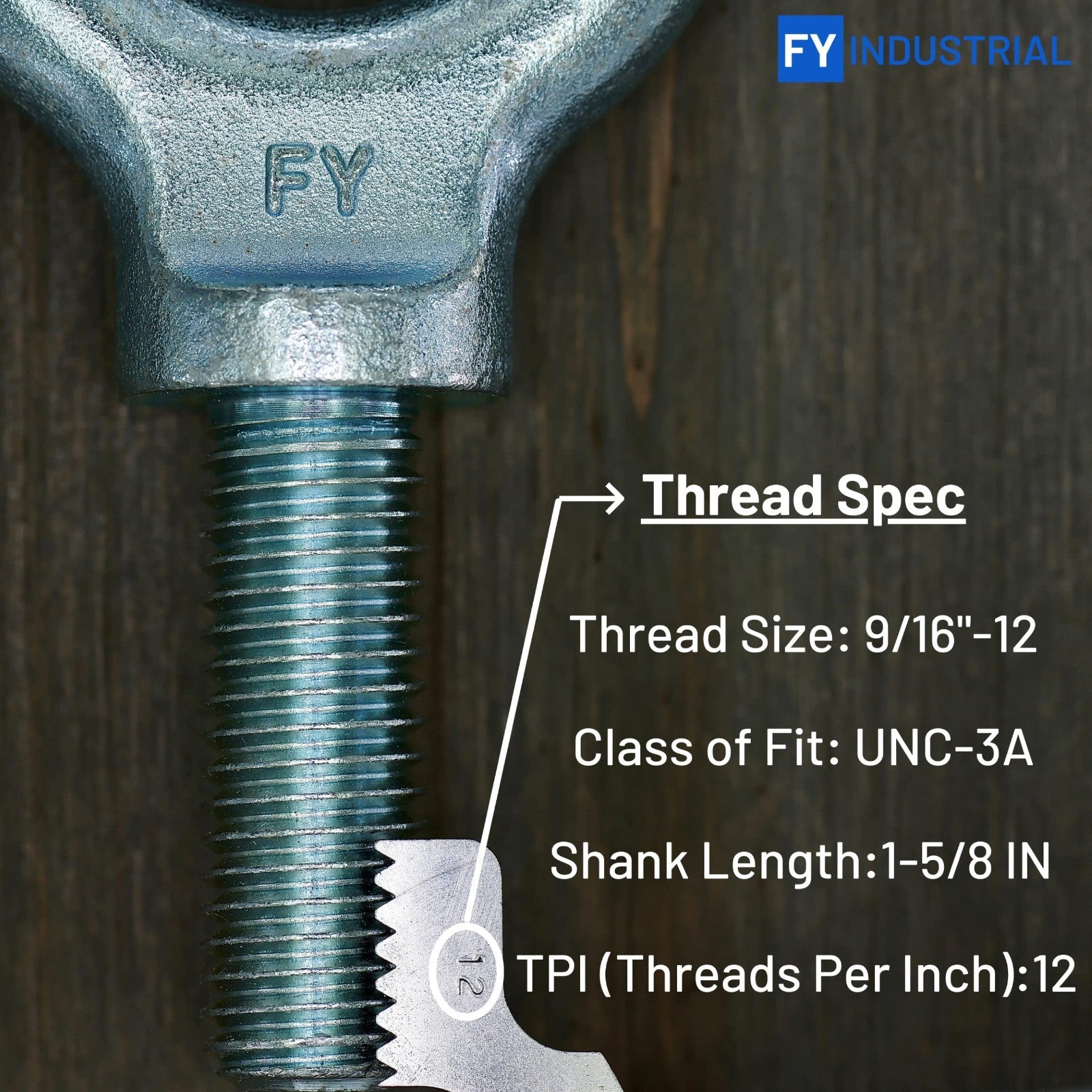 Heavy Duty Lifting Shoulder Eye Bolt 9/16"-12 x 1-5/8" | Zinc Plated Hardware3