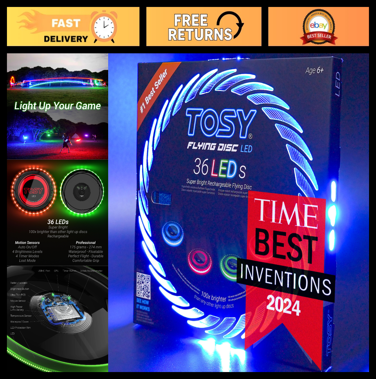 RGB Flying Disc   16 Million Colors, Bright LED Lights, Smart Modes, Waterproof,0
