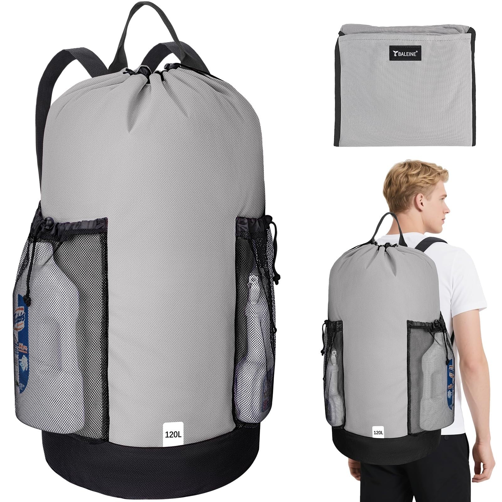 120L Large Laundry Backpack Bag - Durable Oxford Fabric, Shoulder Straps & Mesh1