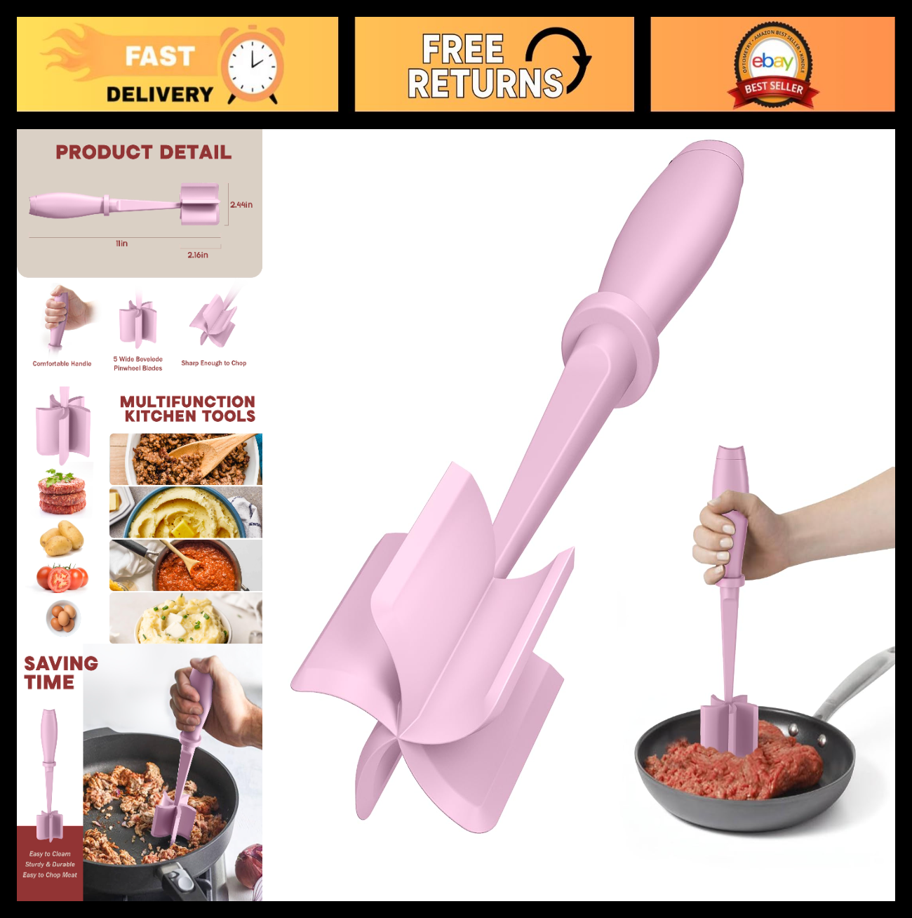 Meat Chopper & Hamburger Grinder   5 Blade Kitchen Smasher, Heat Resistant, Dish0