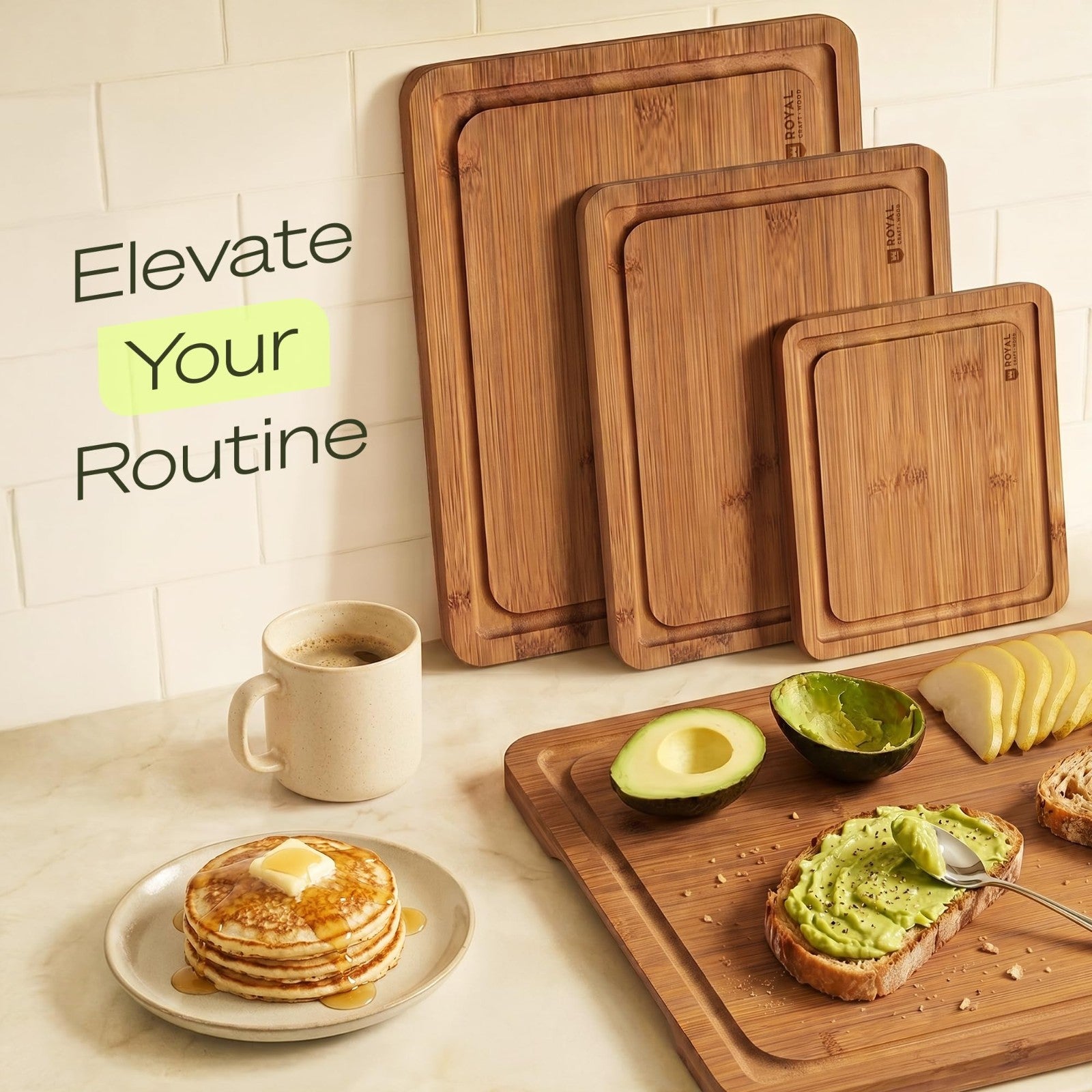 Wooden Cutting Boards Set   Bamboo Non Toxic Kitchen Prep & Serving Boards, 4 Pc8
