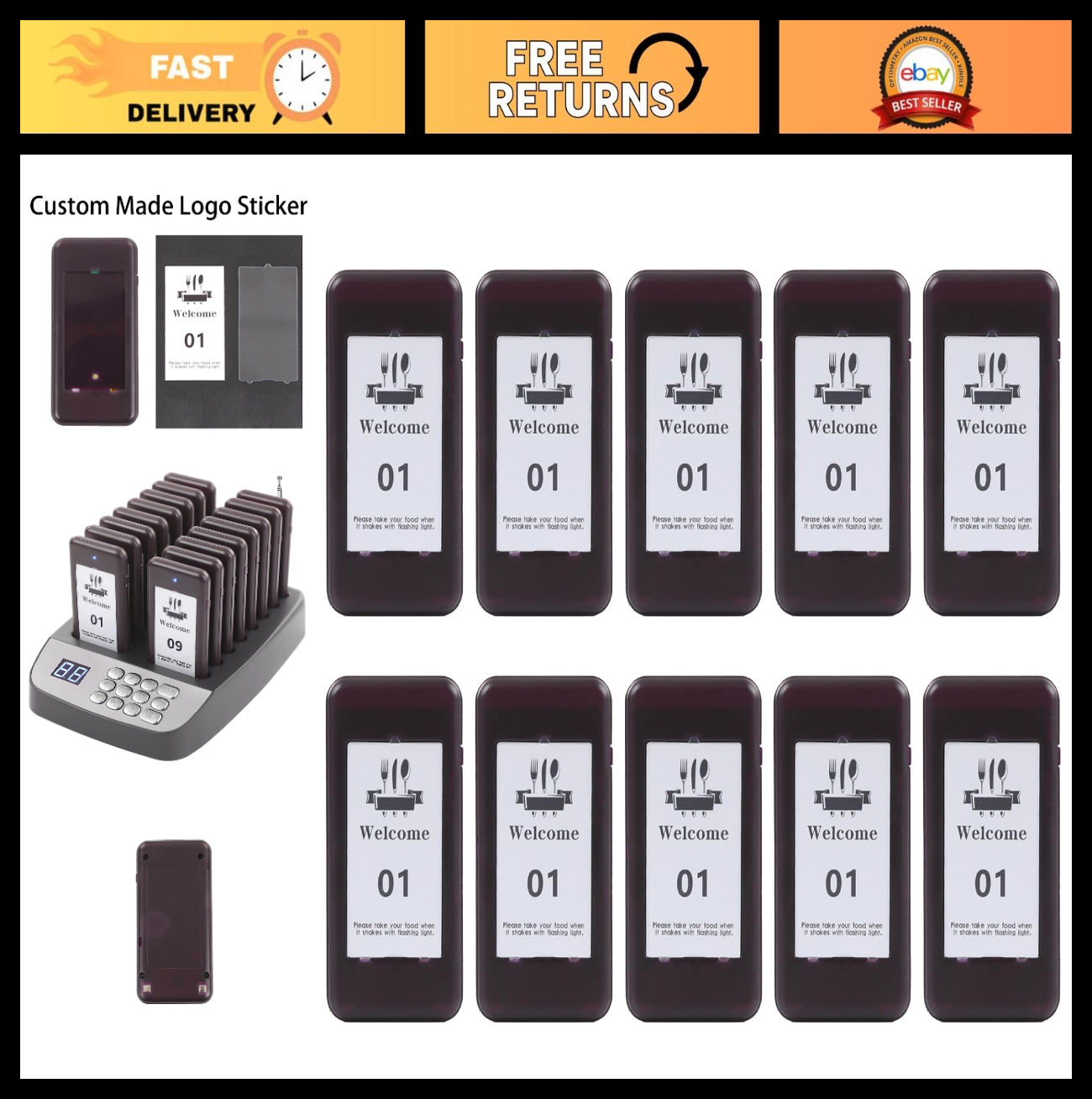 10 Restaurant Pager System Replacement Pagers - Single Beepers for Fast Service0