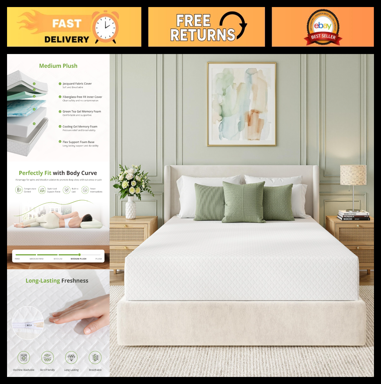 14" Gel Memory Foam Cal King Mattress   Medium Firm, Cooling, Pressure Relief, C0