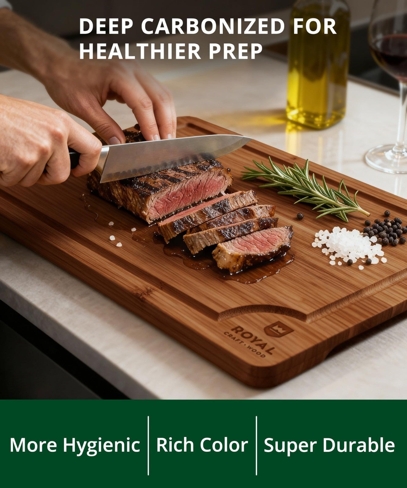 Non Toxic Bamboo Cutting Board Set   Deep Juice Groove, Side Handles, Charcuteri5
