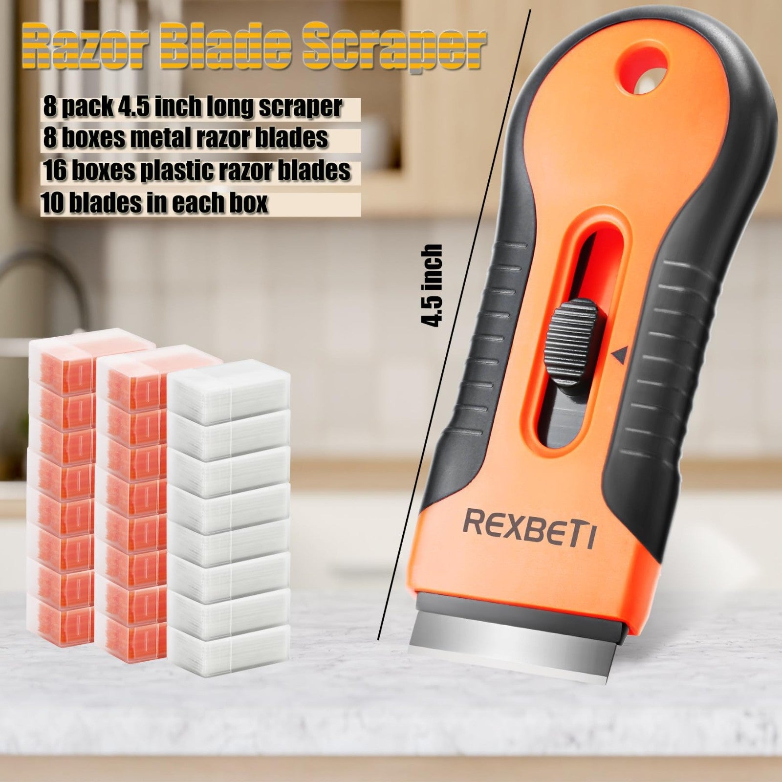 8 Pack Razor Blade Scraper Set with 240 Blades   Metal & Plastic, Cleaning Tool,2