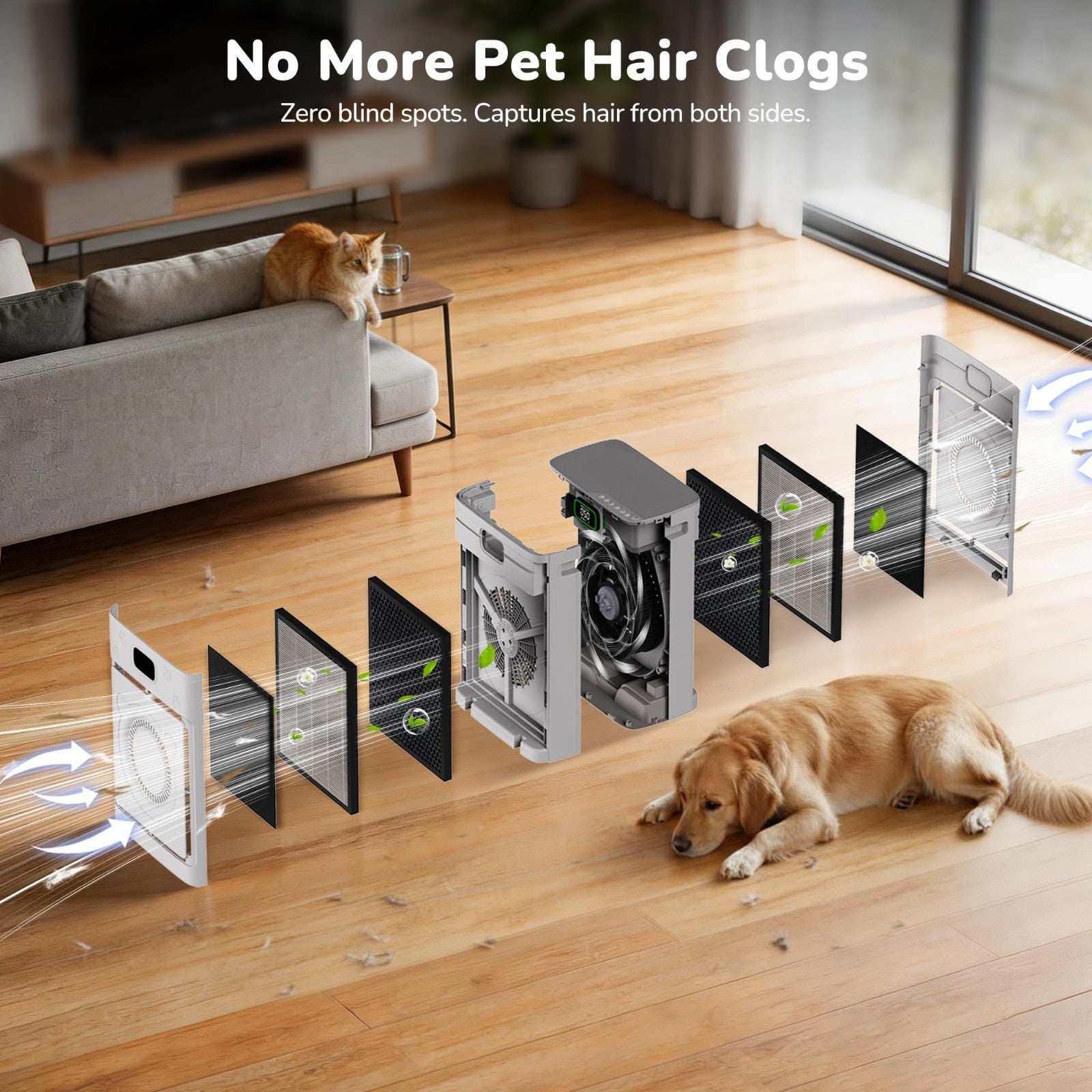 Pet Air Purifier for Home, H13 HEPA Filter, 2500 Sq Ft, Smart App Control, Washa5