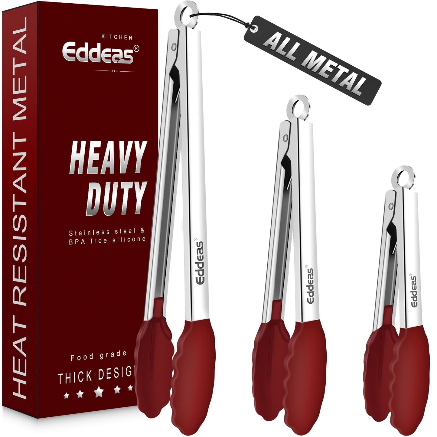 Heat Resistant Silicone Tongs Set   7", 9", & 12" Locking Kitchen Tools, Heavy D1