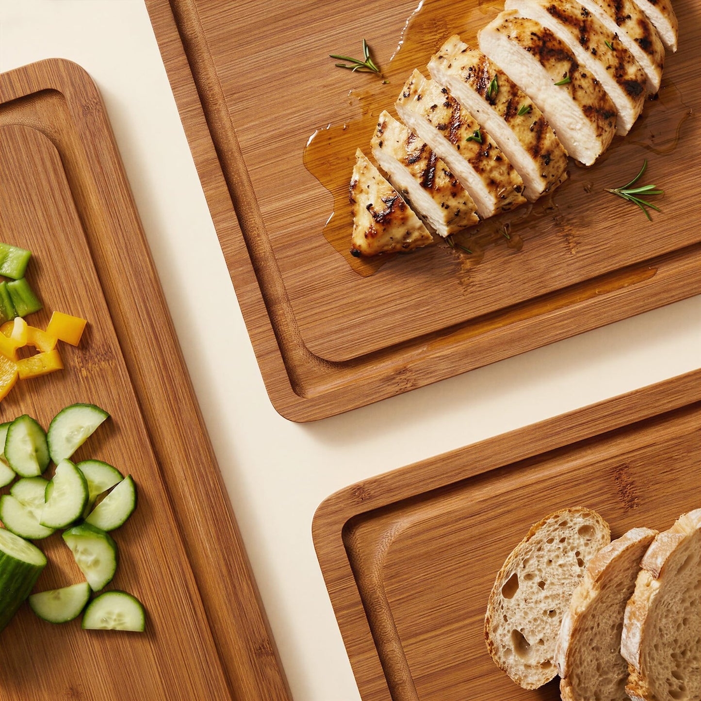 Wooden Cutting Boards Set   Bamboo Kitchen Prep & Serving Board with Juice Groov2