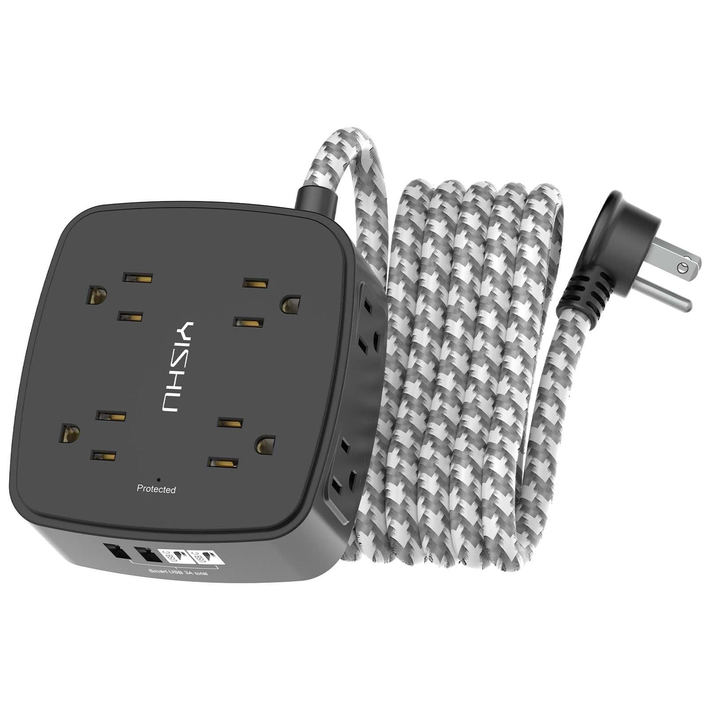 8 Outlet Surge Protector Power Strip with 4 USB Ports, 10FT Braided Cord, Flat P1