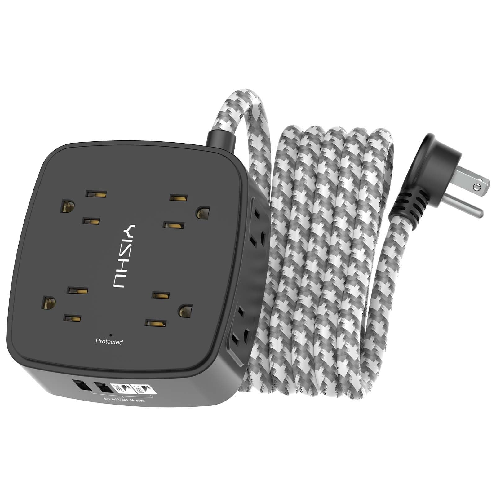 8 Outlet Surge Protector Power Strip with 4 USB Ports, 10FT Braided Cord, Flat P1