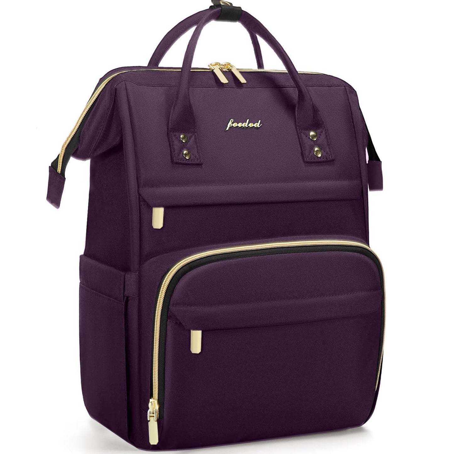 Stylish 15.6" Laptop Backpack for Women   Waterproof Travel Work Bag, Dark Purpl1