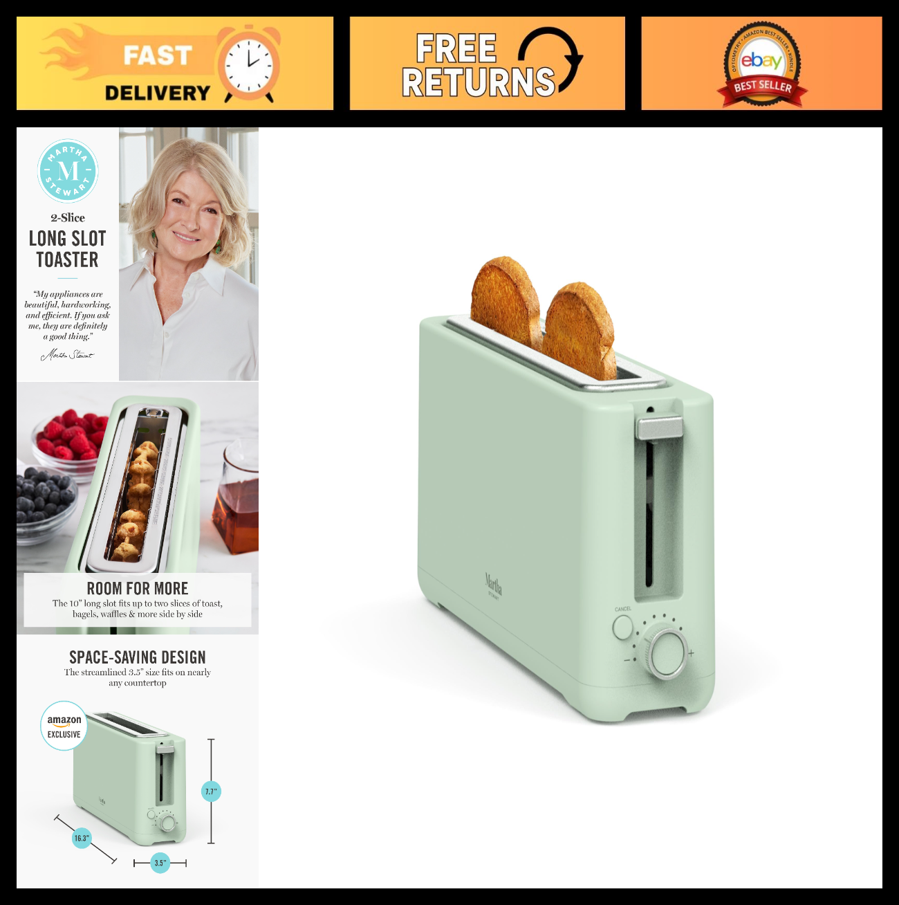 Extra Wide 2-Slice Long Slot Toaster for Sourdough & Bagels, 10 Shade Settings,0