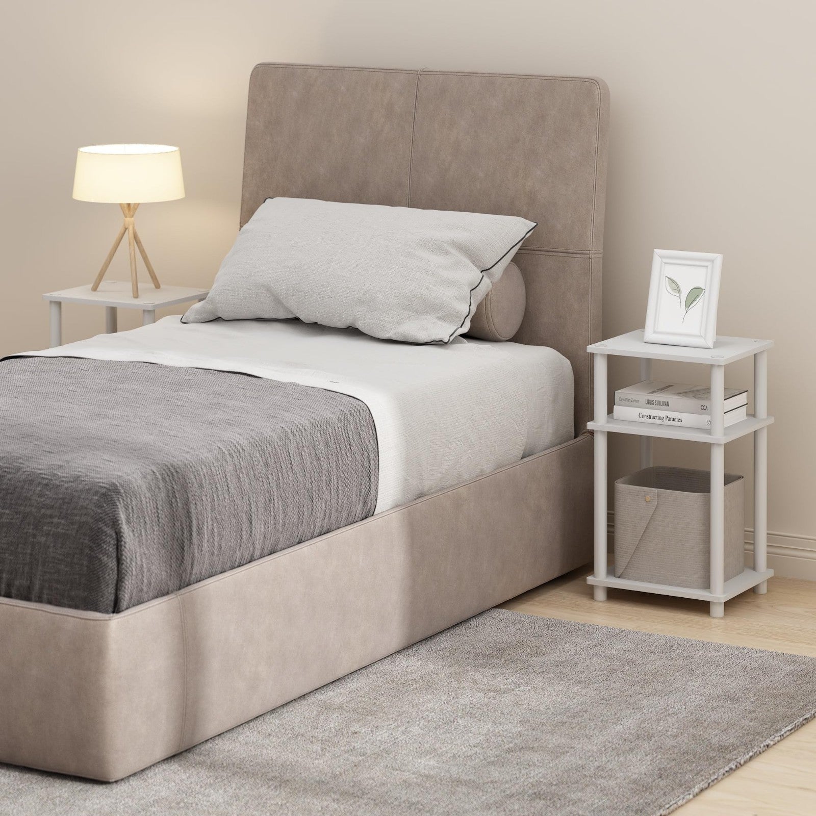 3-Tier Open Storage Nightstand, Modern White Design, Easy Assembly, Versatile Us9