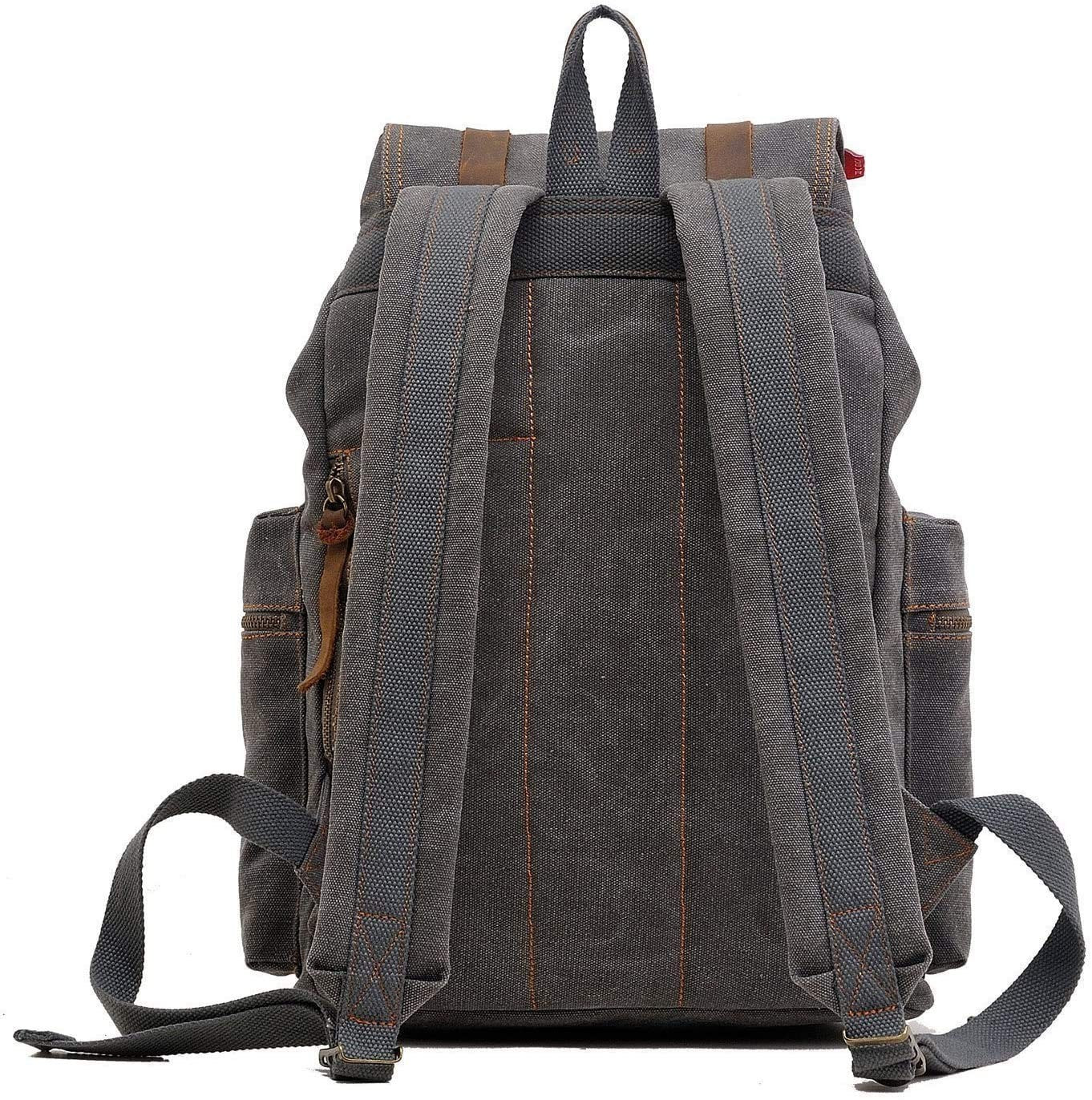 Vintage Canvas Backpack with Leather Trim, Padded Laptop Sleeve 12" 17", Travel3