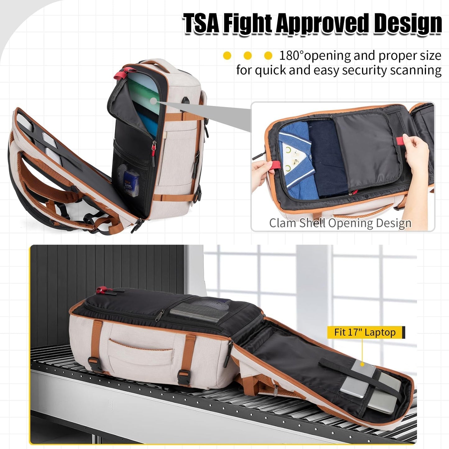 42L Travel Backpack with USB Port, Water-Resistant Carry-On & 4 Packing Cubes, F4