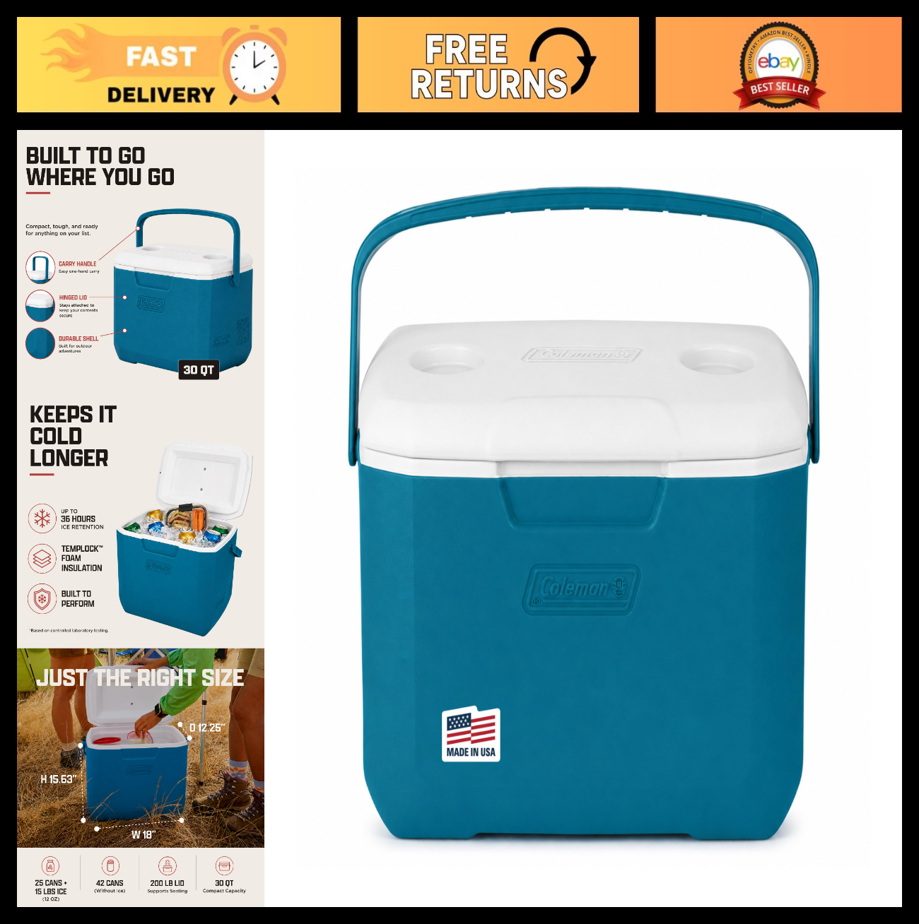 9 60qt Cooler with Ice Retention & Leak Resistance   Perfect for Camping, Sports0